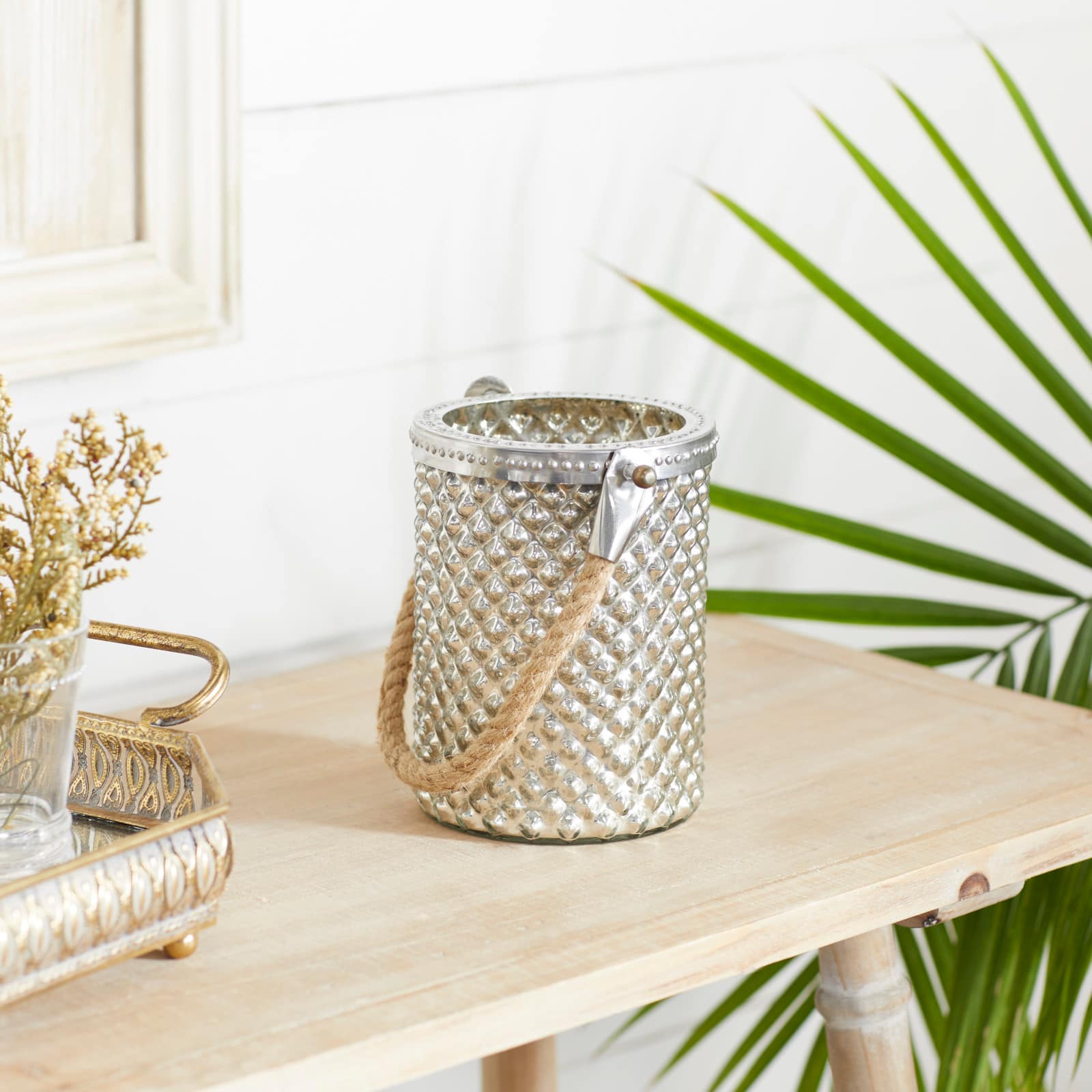 Clear Glass Coastal Candle Holder Lantern, 13" x 5" x 5"