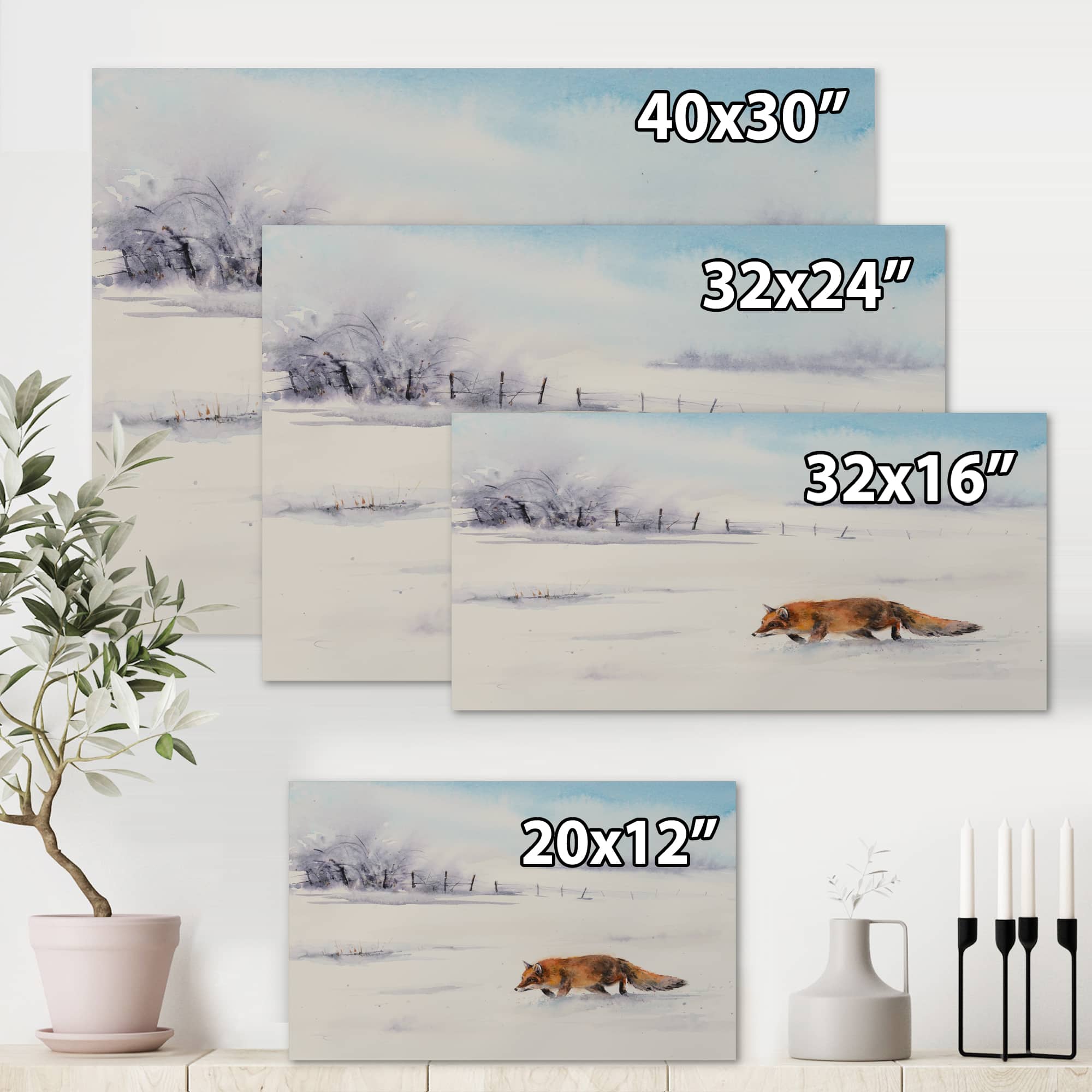 Designart - Red Fox Running In White Snow I - Farmhouse Canvas Wall Art Print