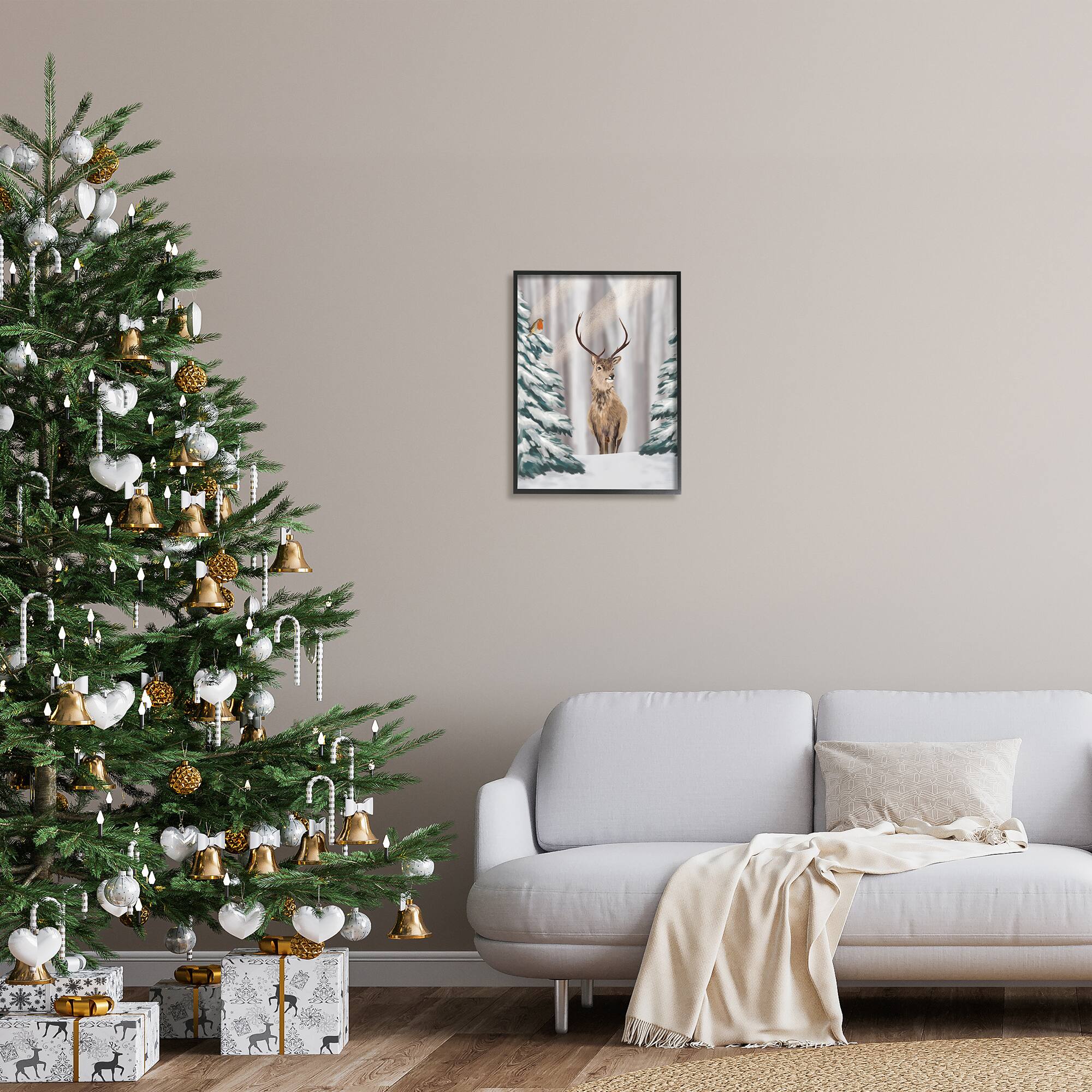 Stupell Industries Seasonal Deer Winter Landscape Framed Giclee Art