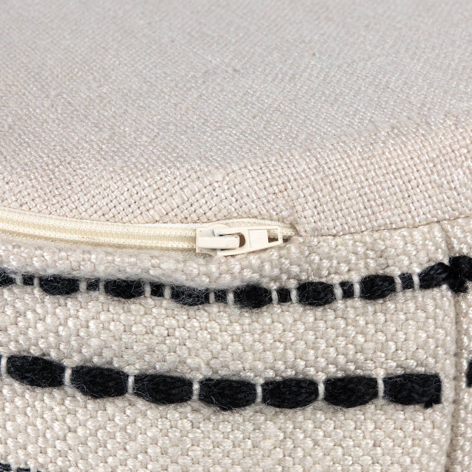 18" Cream & Black Woven Stripes Outdoor Pouf Ottoman