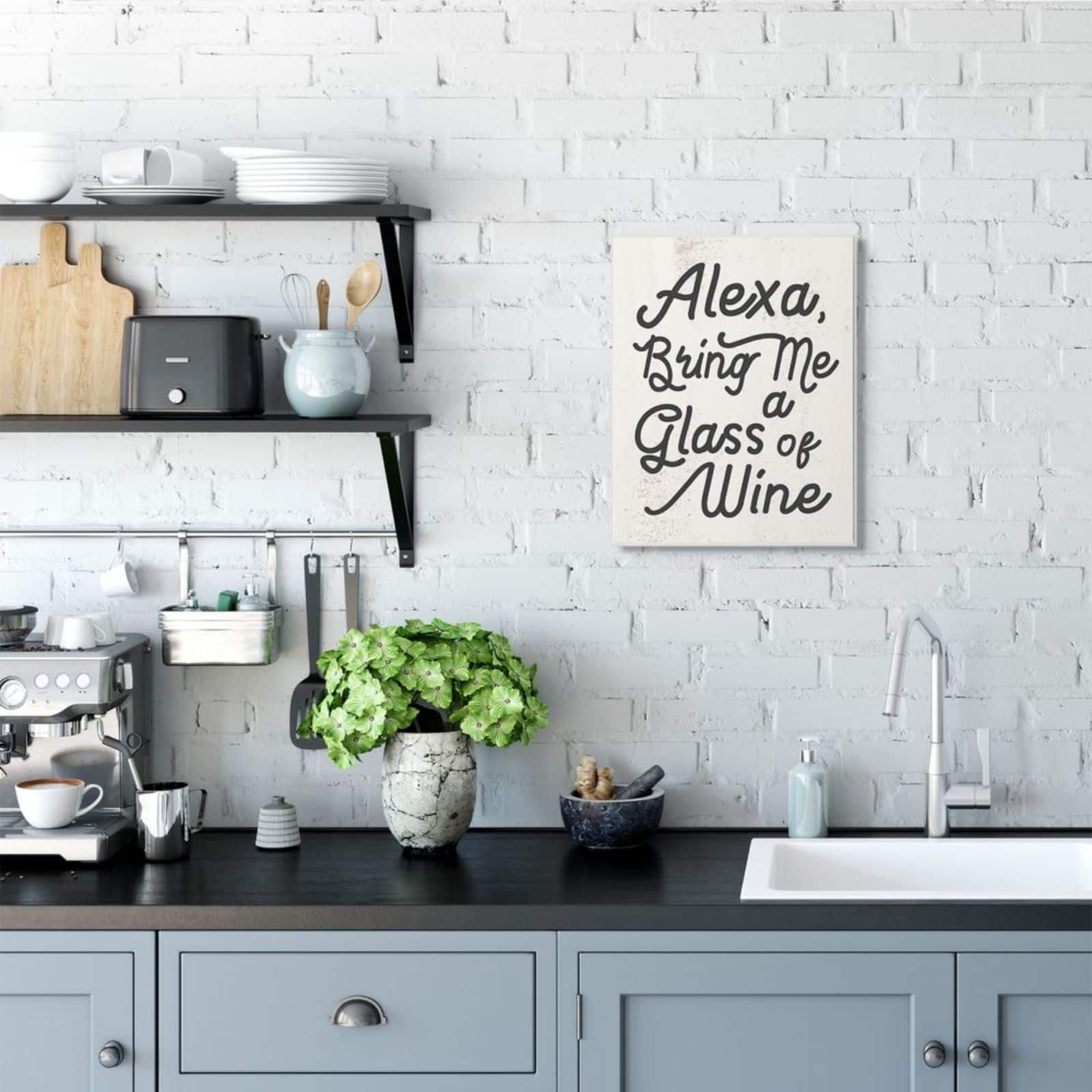 Stupell Industries Alexa Bring Me Wine Distressed Kitchen Wall Plaque