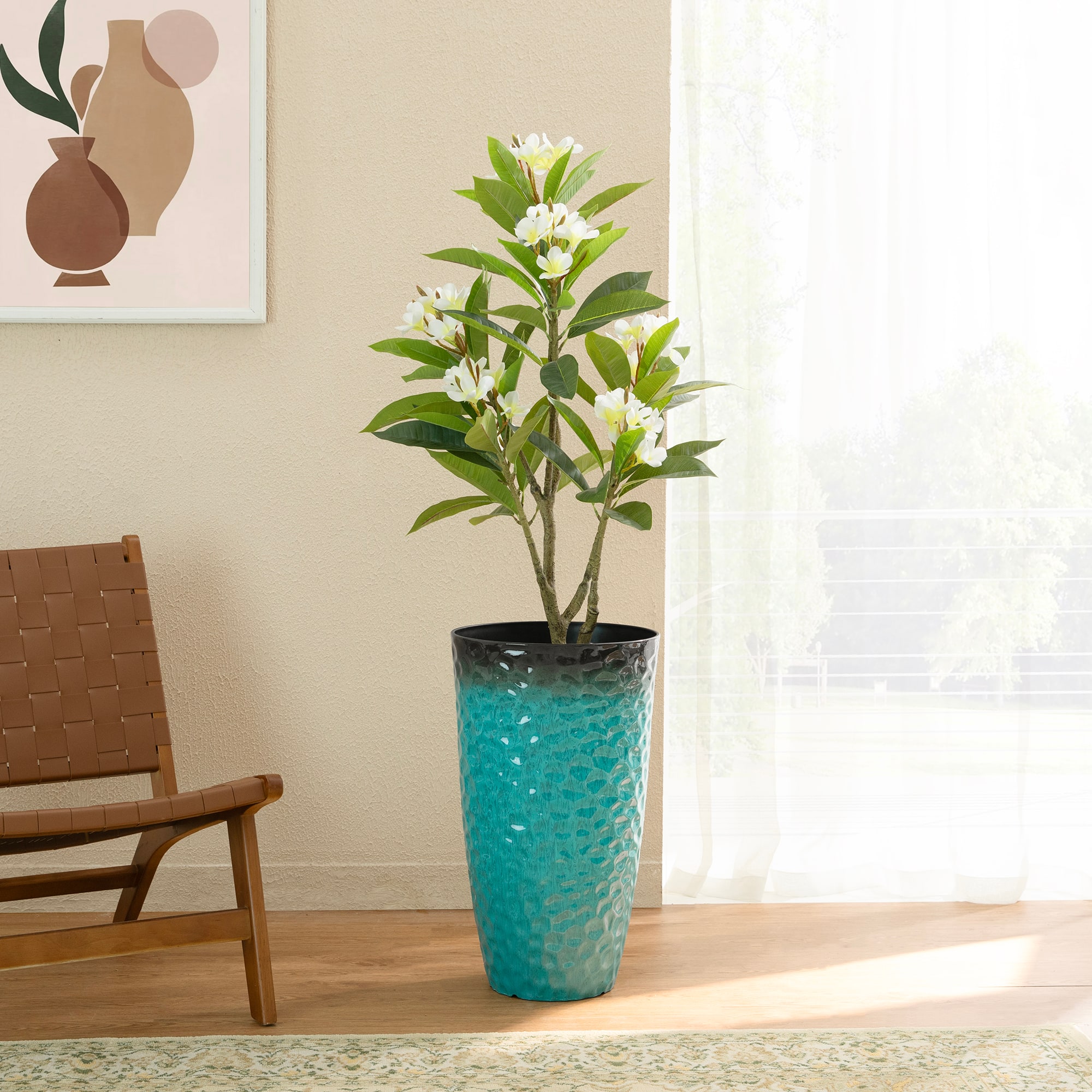 Glitzhome® Oversized Turquoise Honeycomb Textured Tall Plastic Planters