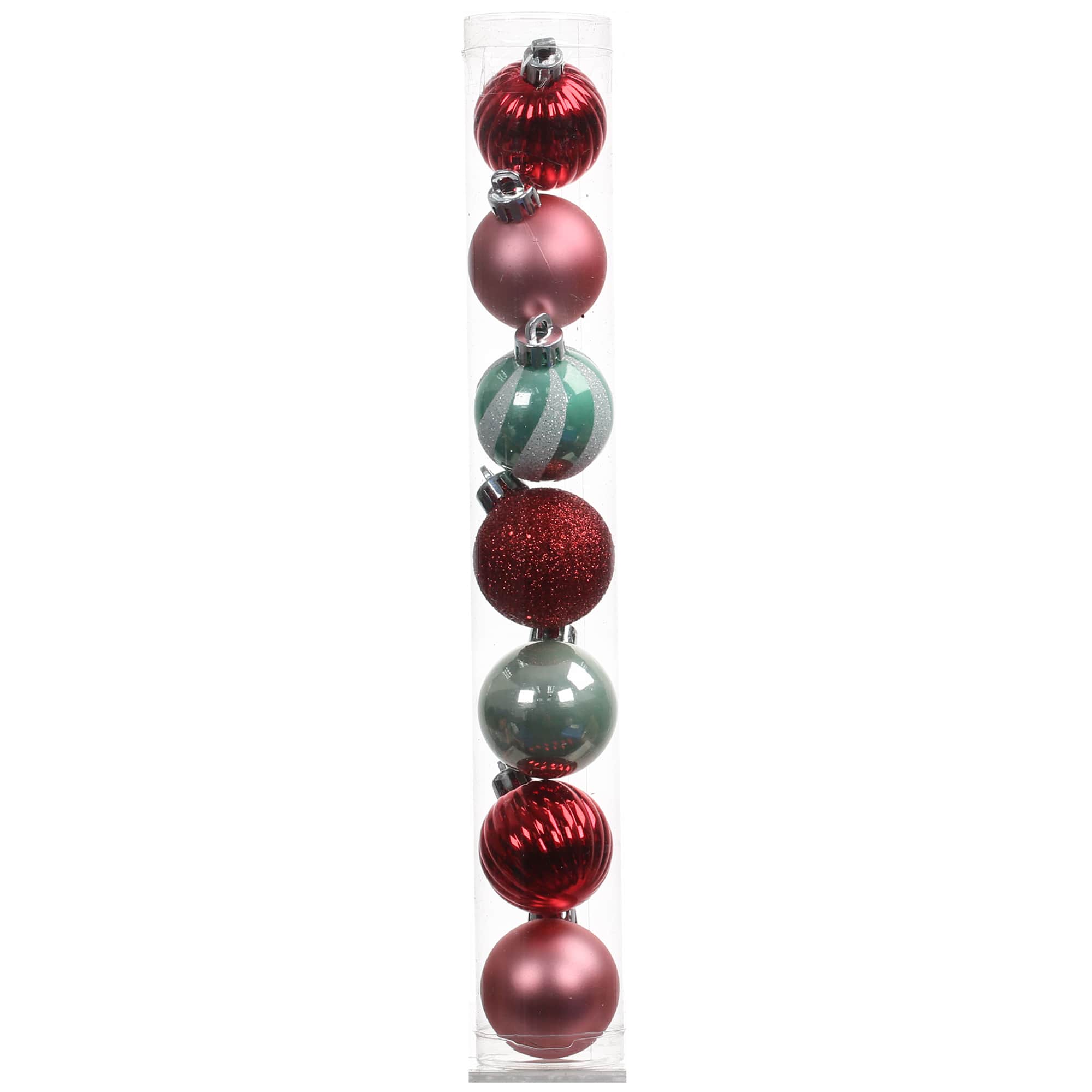 7 Pack 40mm Pink, Red & Green Shatterproof Ball Ornaments by Ashland®