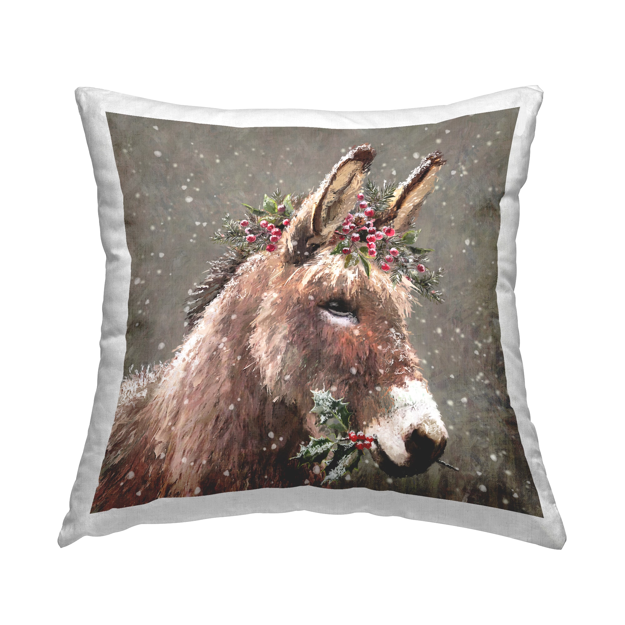 Stupell Industries Festive Donkey & Holly Berries Throw Pillow
