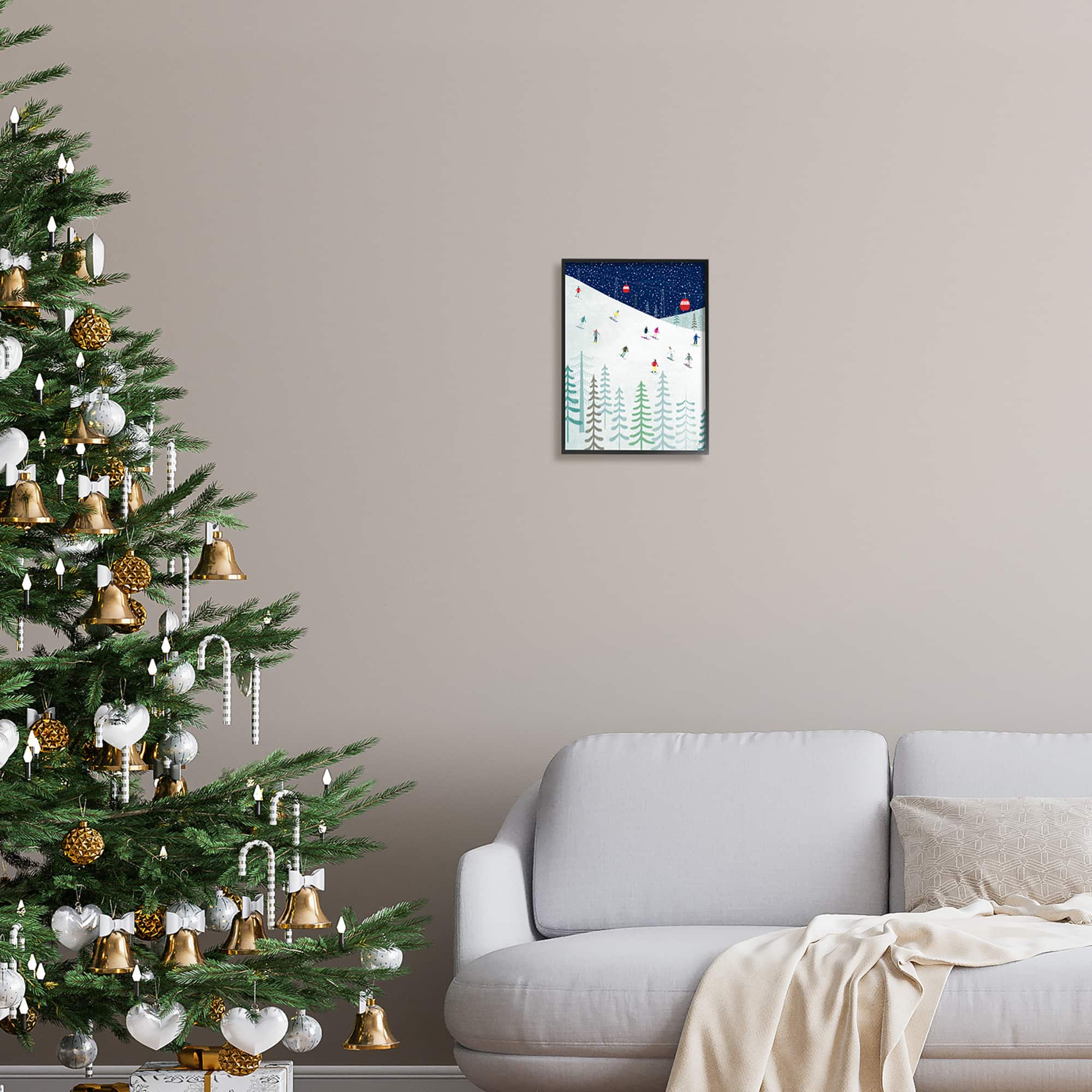 Stupell Industries Skiing Night Sky Winter Slopes Framed Giclee Art