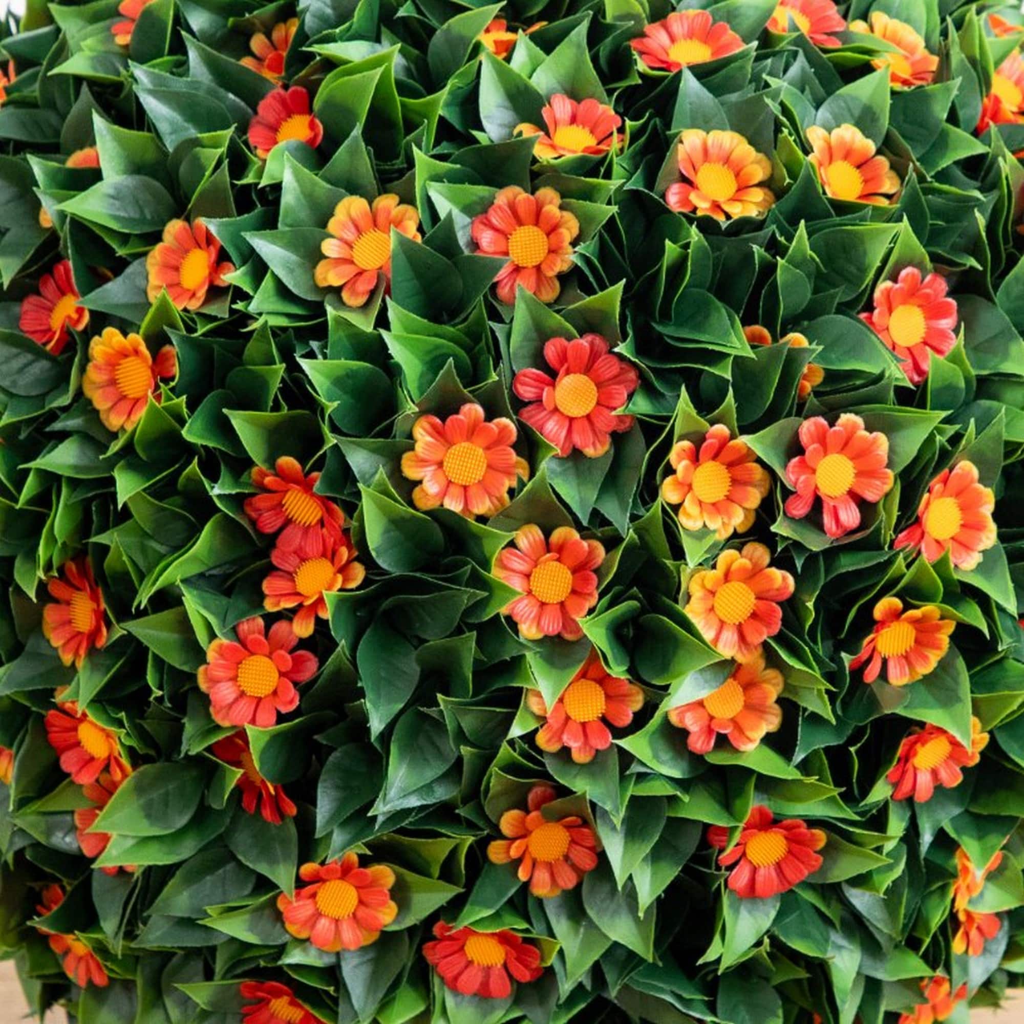 15" UV Resistant Artificial Flowering Daisy Boxwood Ball