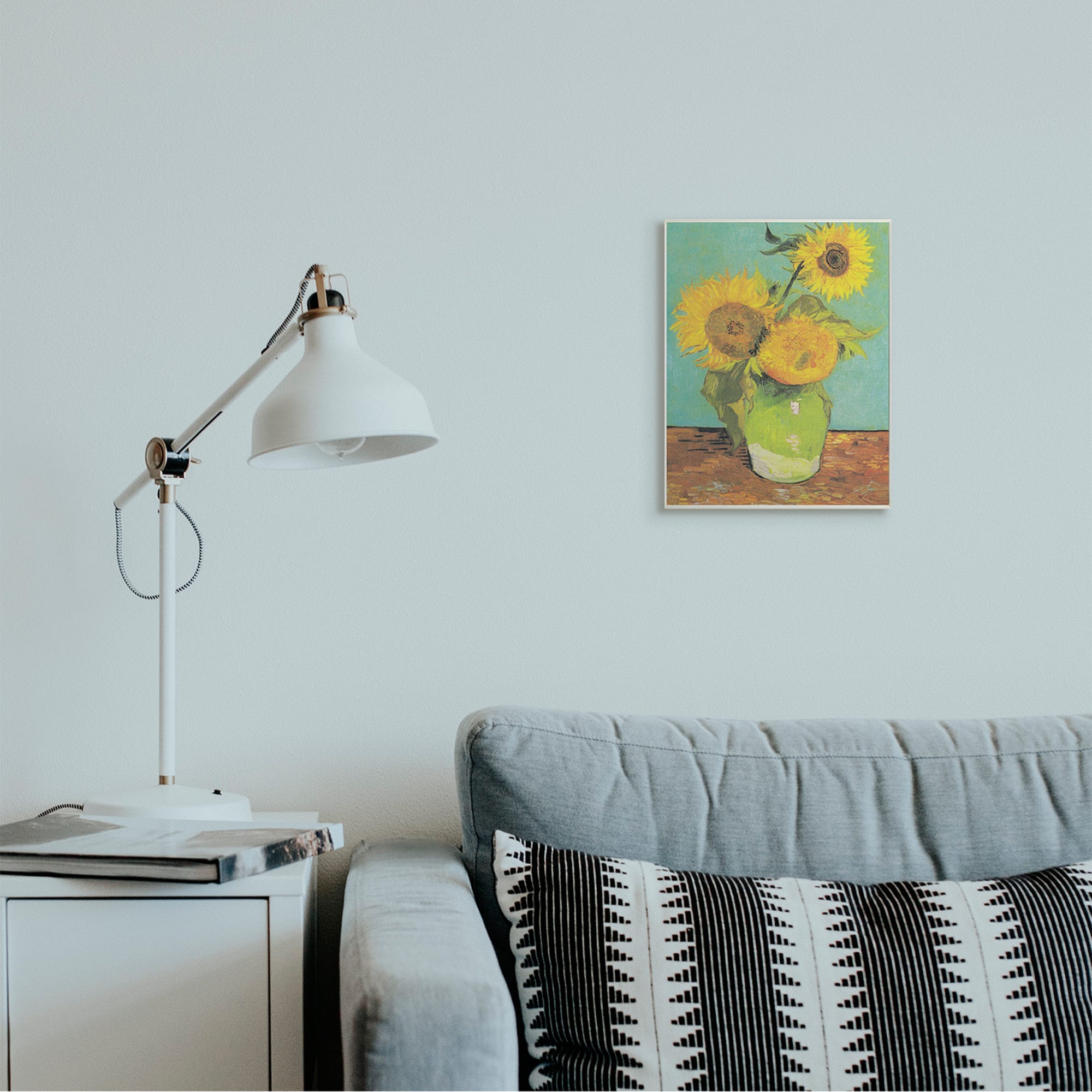Stupell Industries Traditional Sunflower Painting over Turquoise Van Gogh Wall Plaque