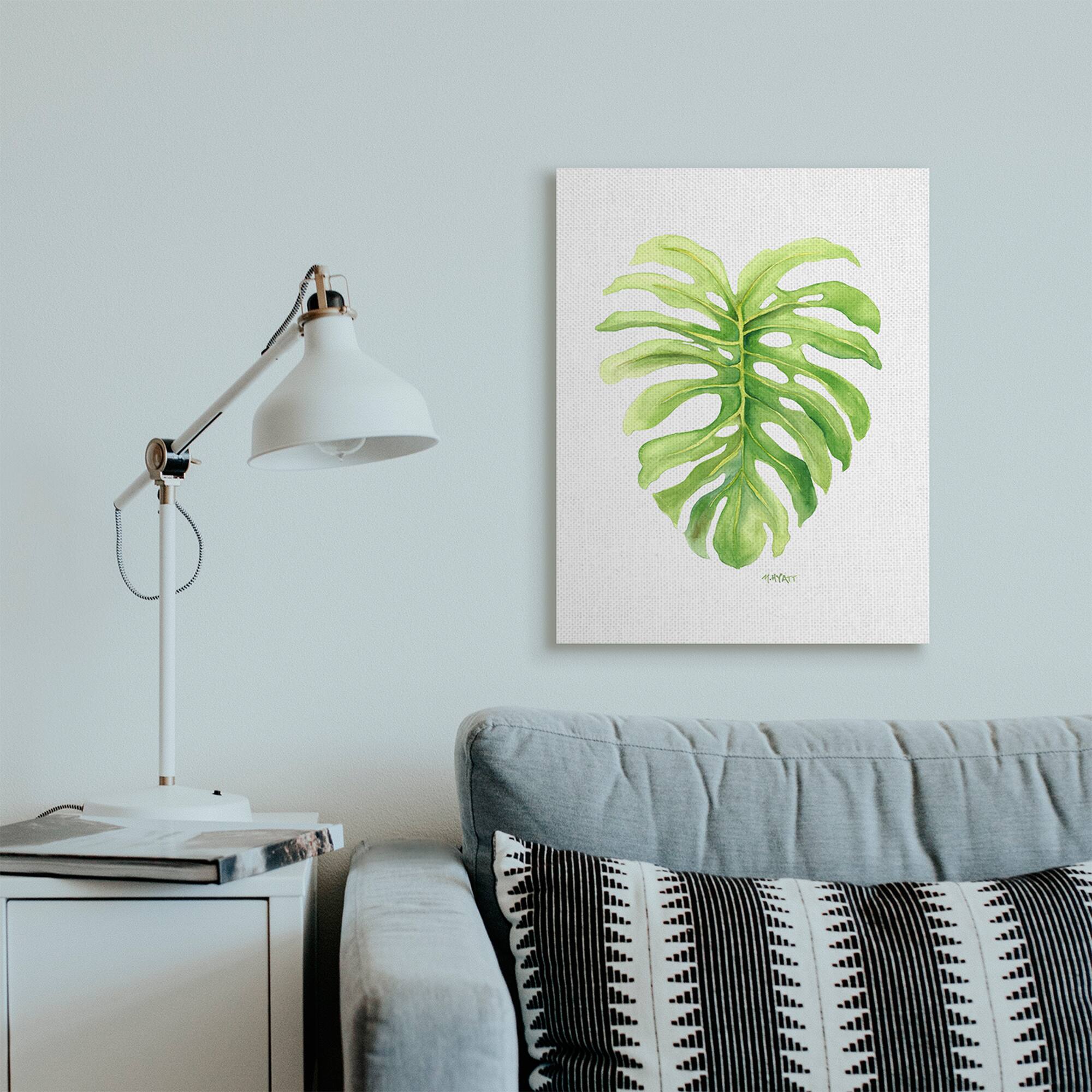 Stupell Industries Monstera Leaf Tropical Plant Over White Canvas Wall Art