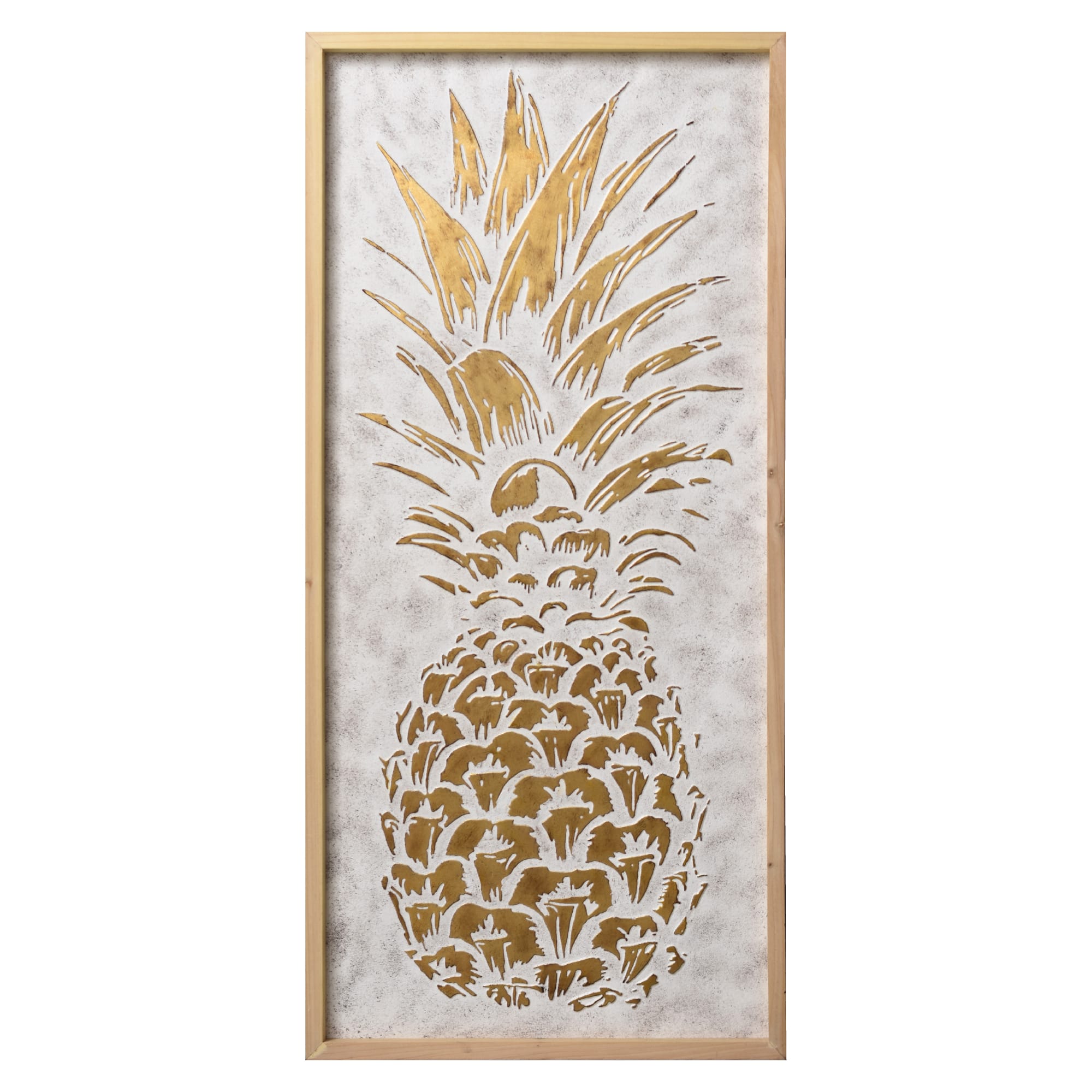American Art Decor 21" x 43" 3D White & Gold Pineapple Coastal Boho Metal Wall Art Décor