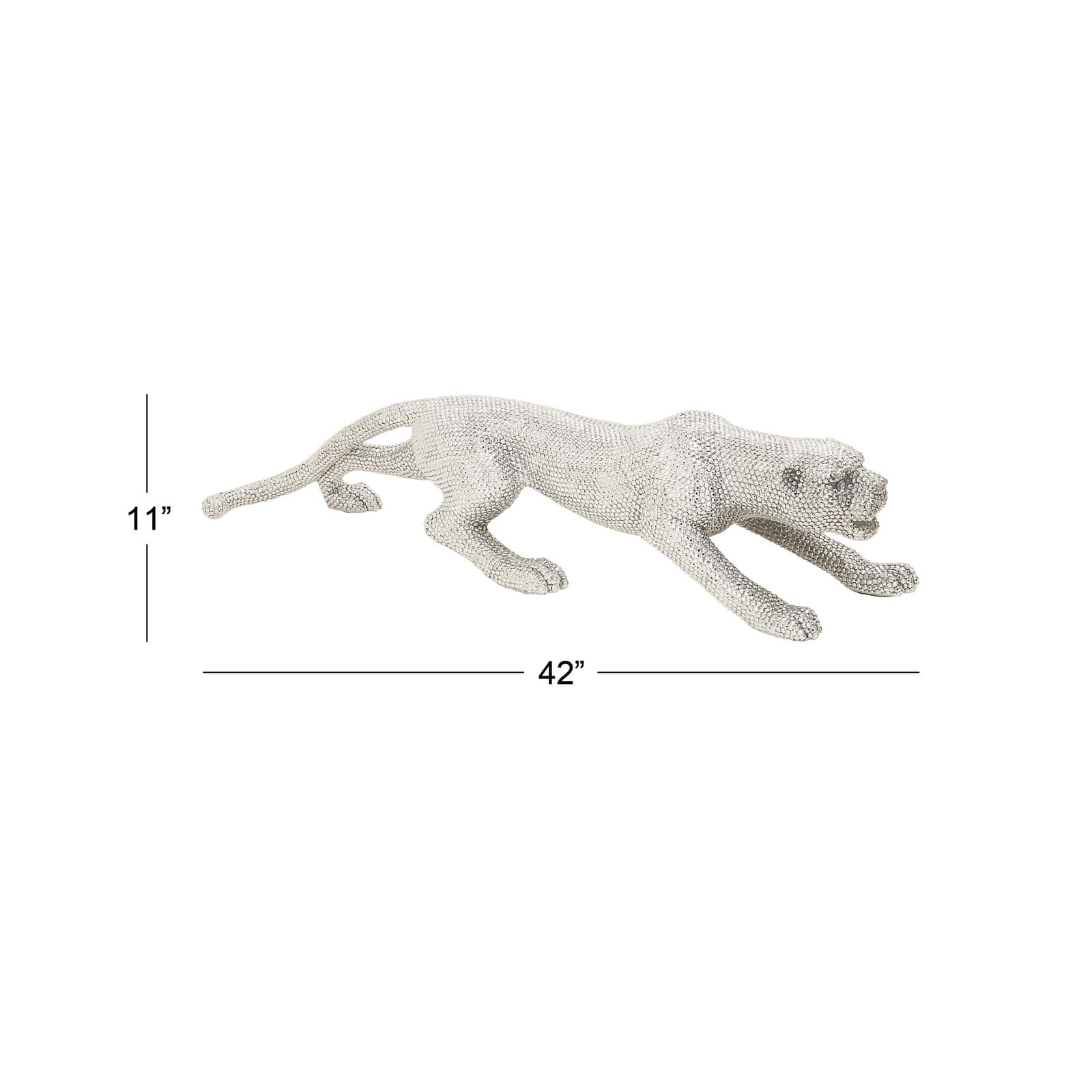 42" Silver Polystone Glam Leopard Sculpture