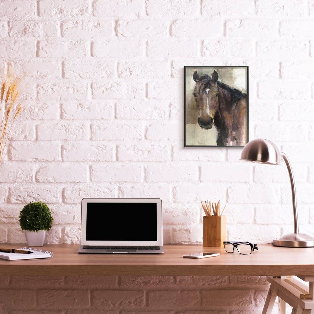 Stupell Industries Masculine Horse Portrait Western Brown Tan Stallion Painting Framed Wall Art