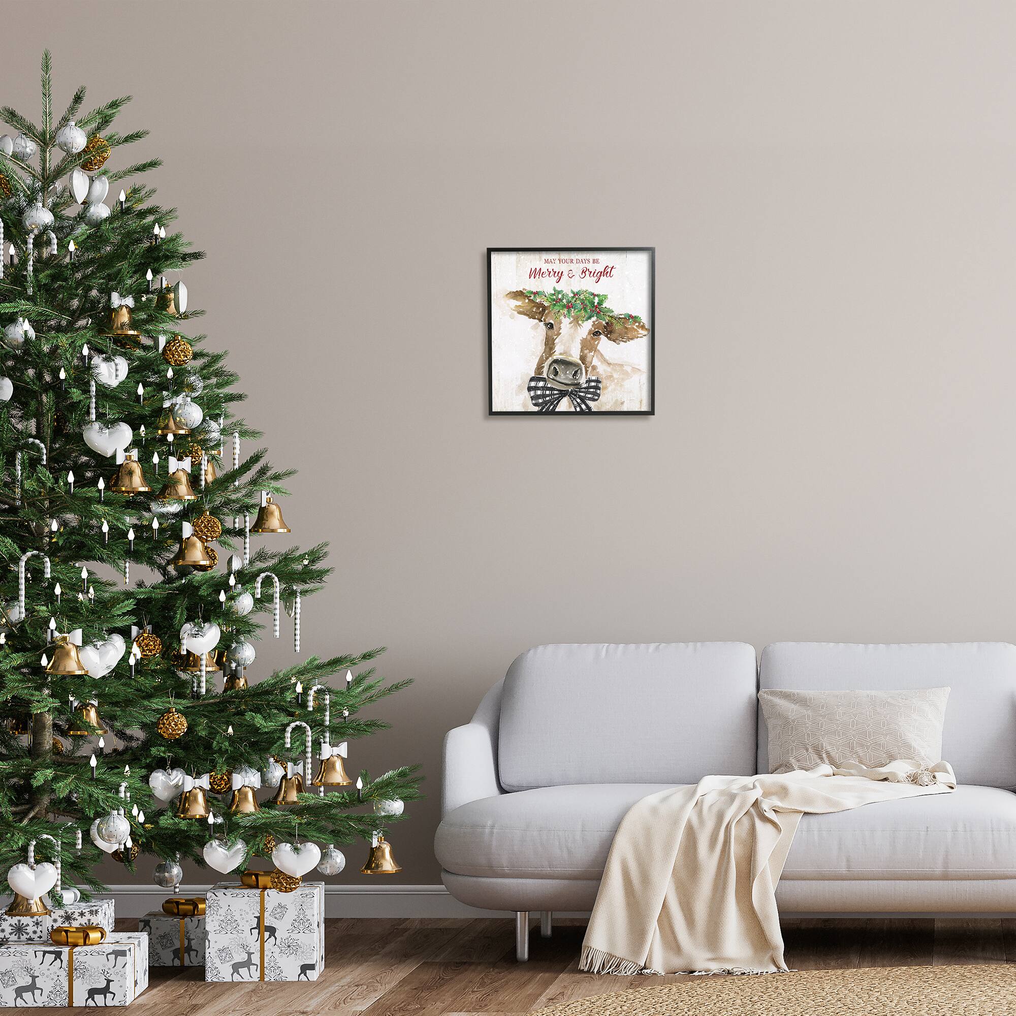 Stupell Industries Merry & Bright Holiday Cattle Framed Giclee Art