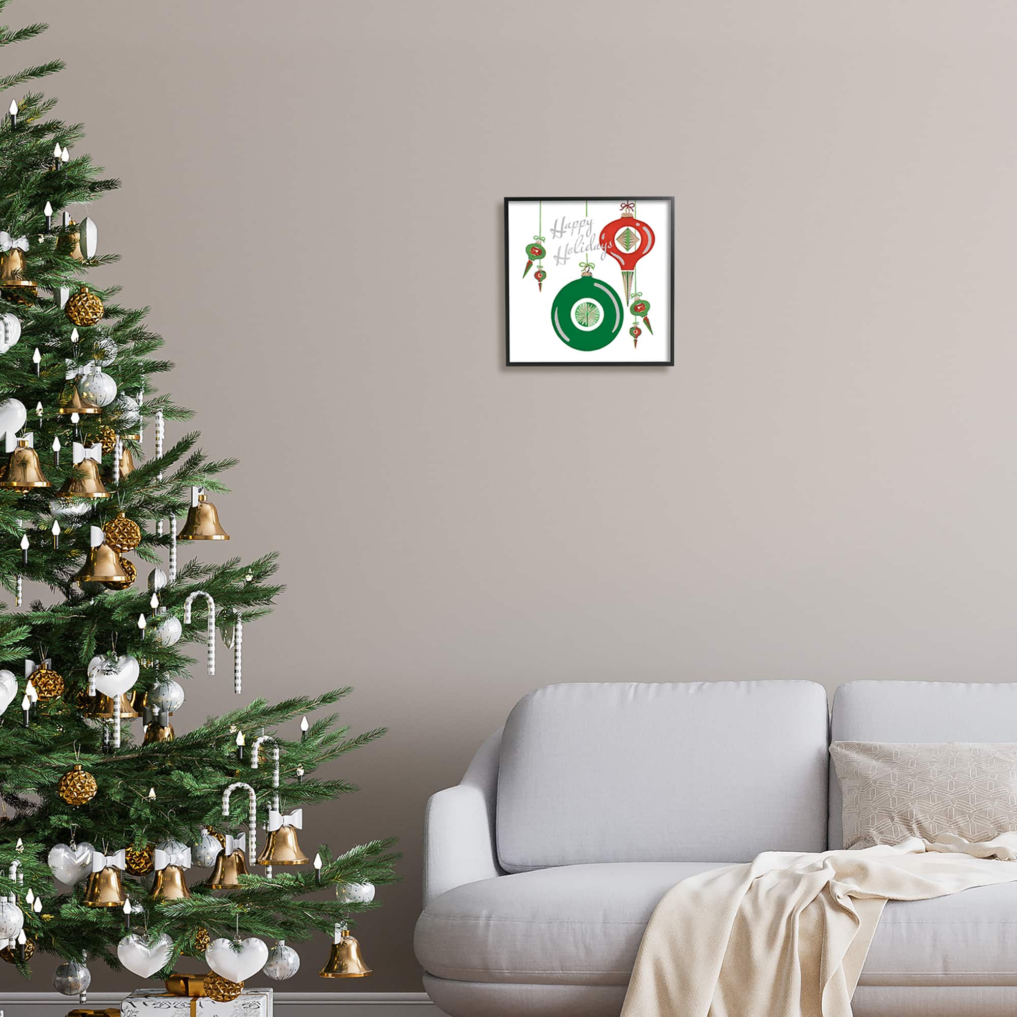 Stupell Industries Seasonal Happy Holidays Ornaments Framed Giclee Art