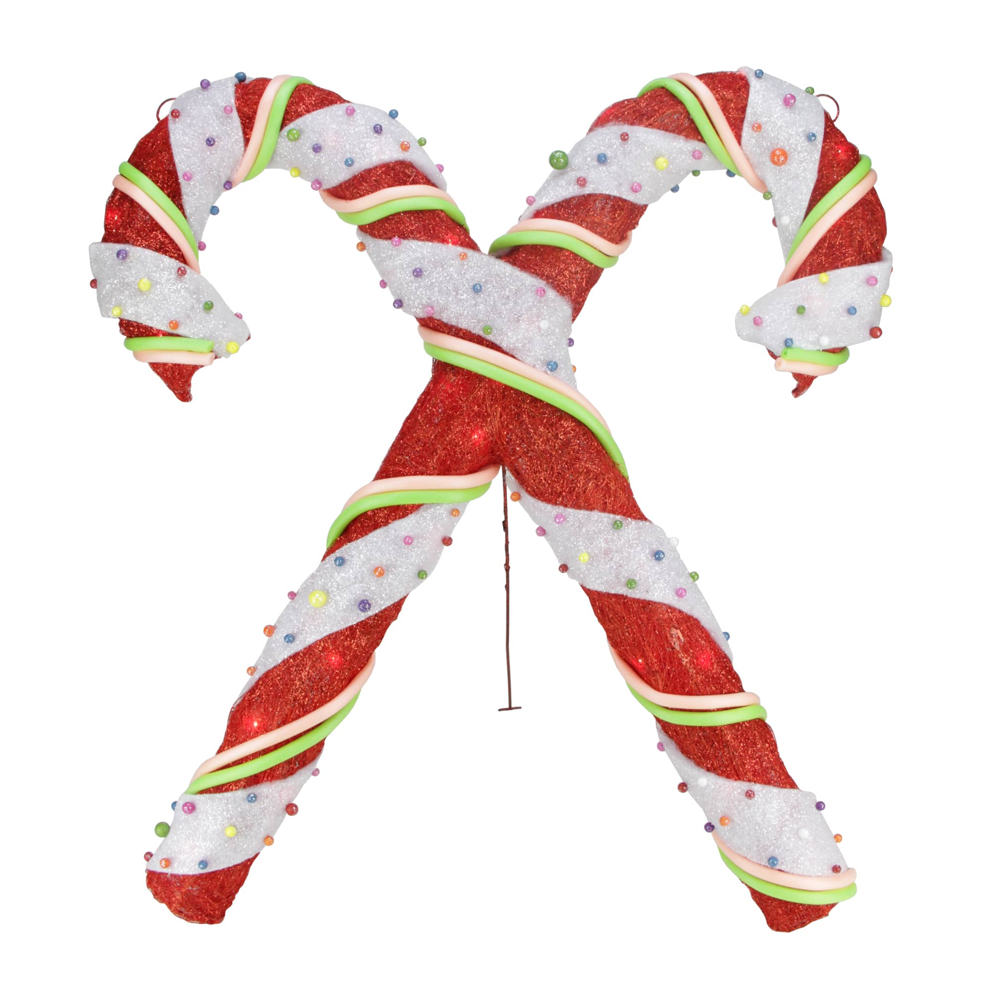 26" Red & White Lighted Sisal Double Candy Cane Outdoor Christmas Décor