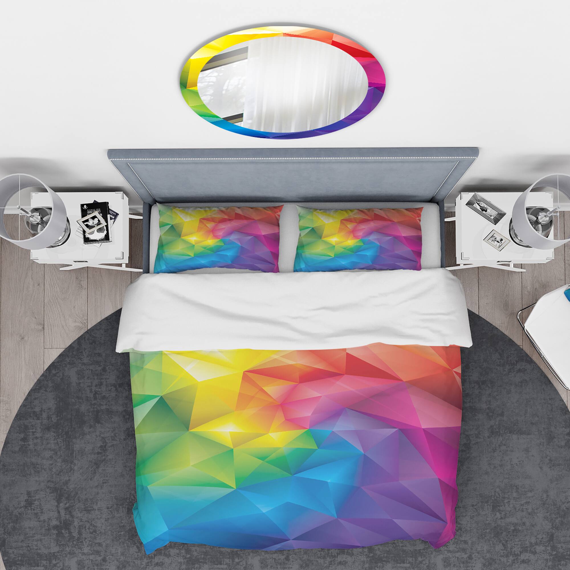 Designart 'Rainbow 3D Triangular Geometry' Modern & Contemporary Bedding Set - Duvet Cover & Shams