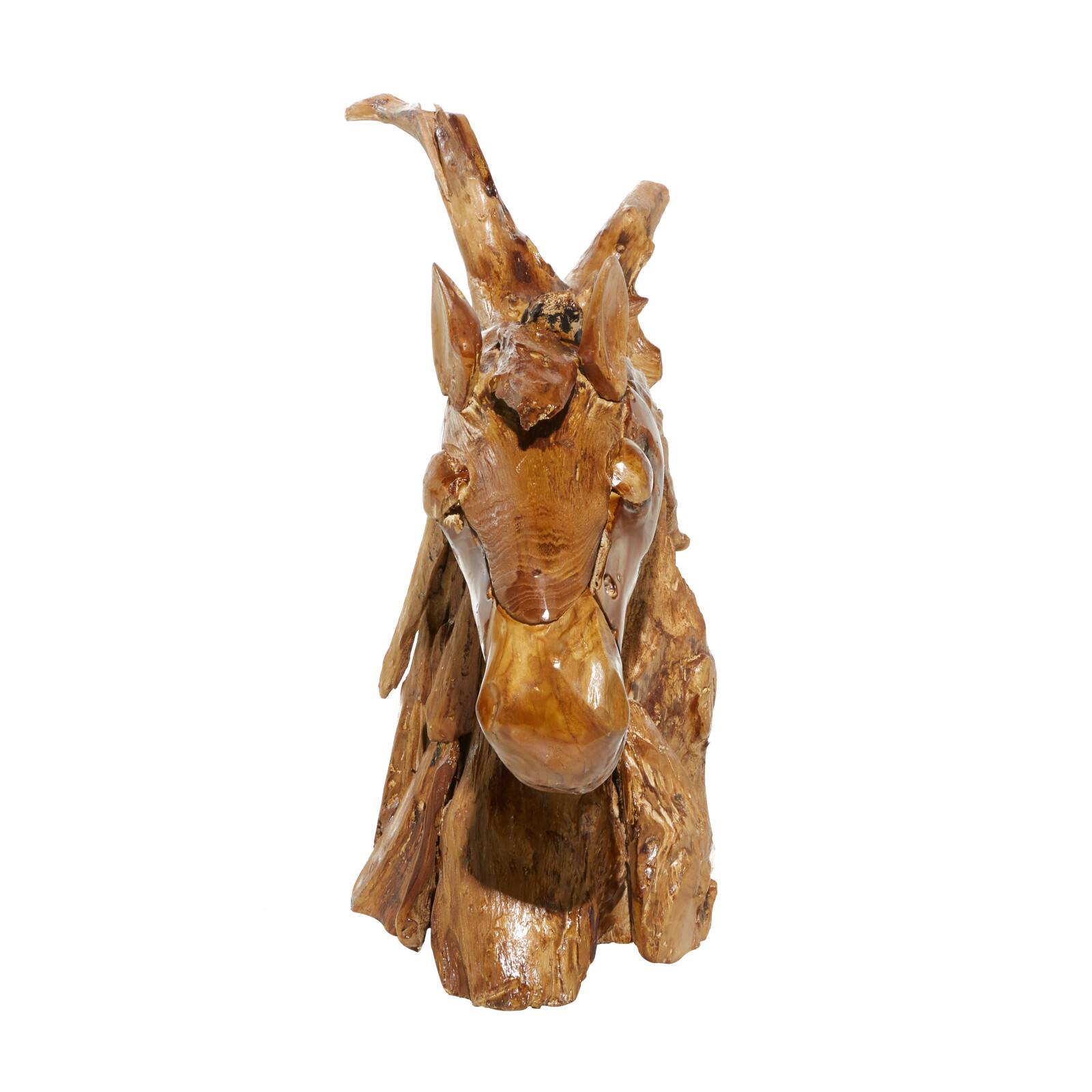 Brown Teak Wood Natural Horse Sculpture 23" x 25" x 10"