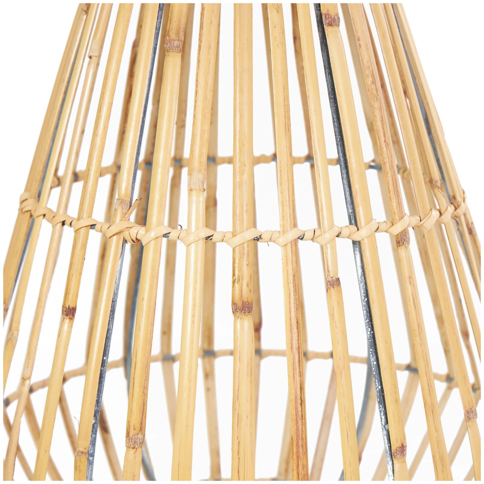 16" Brown Bamboo Handmade Open Framed Candle Lantern with Blue Metal Accents & Handle