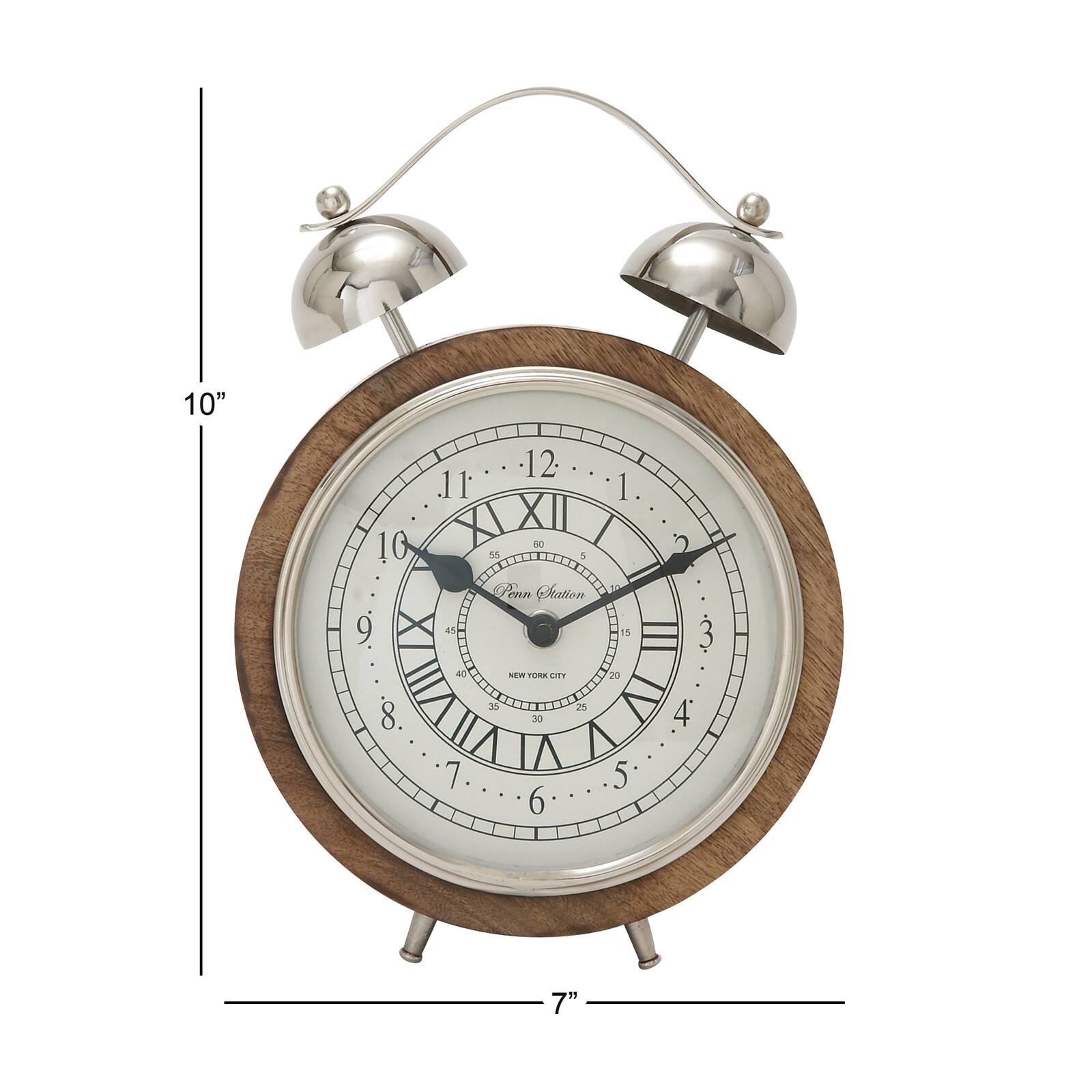 10" Brown Mango Wood & Aluminum Clock