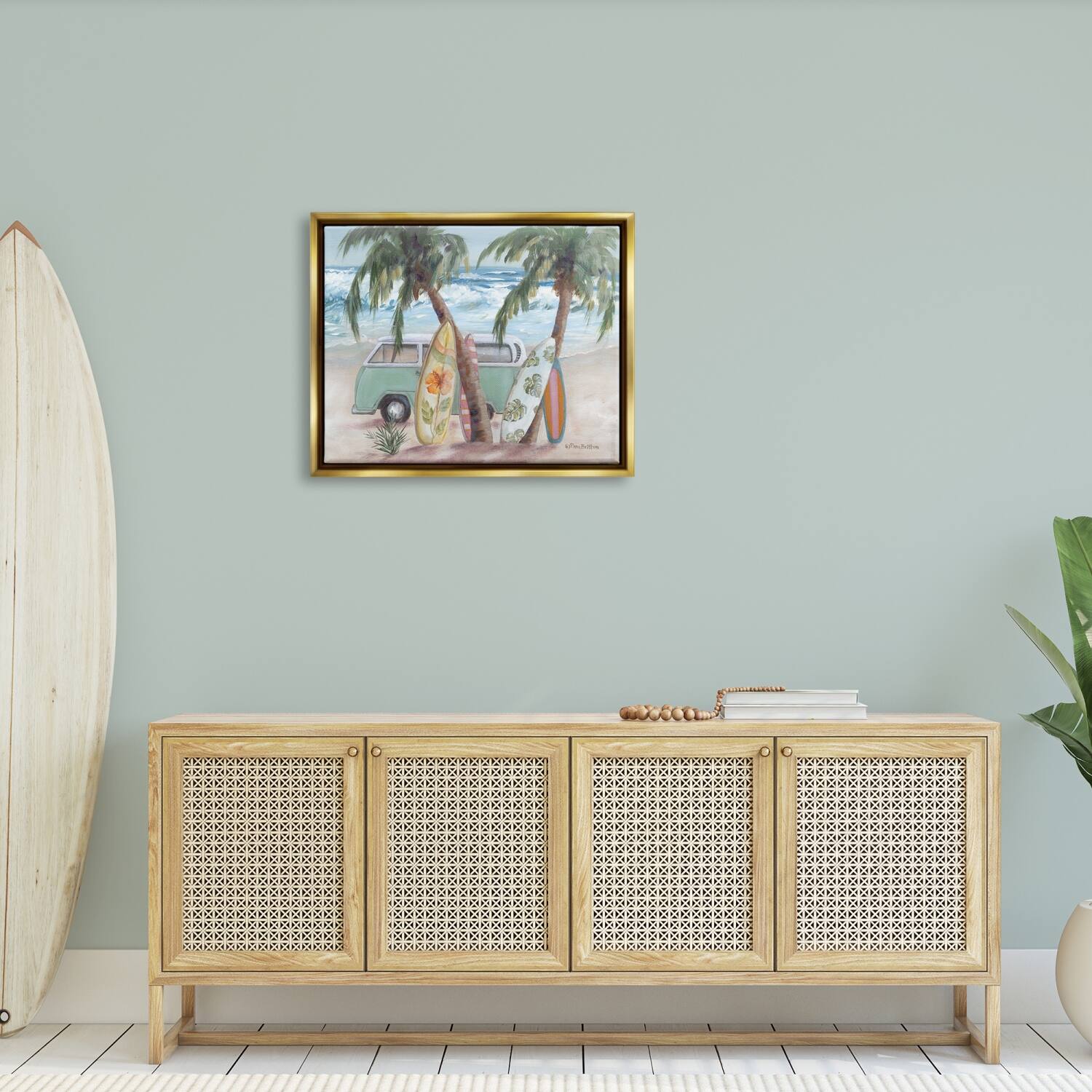 Stupell Industries Summer Waves Tropical Van Surfboards Floater Framed Art