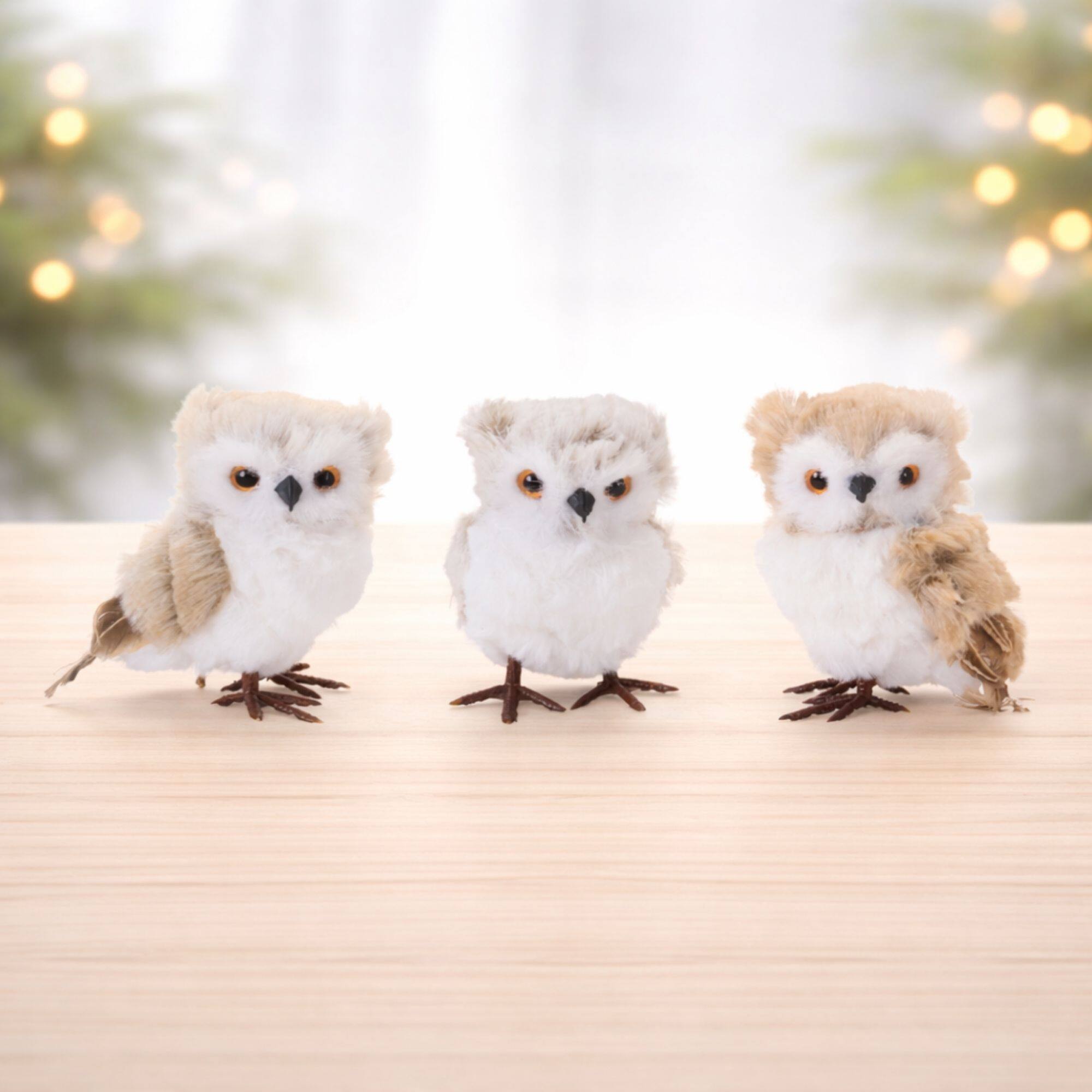 Melrose 4" Faux Fur Owls Shelf Sitter Set