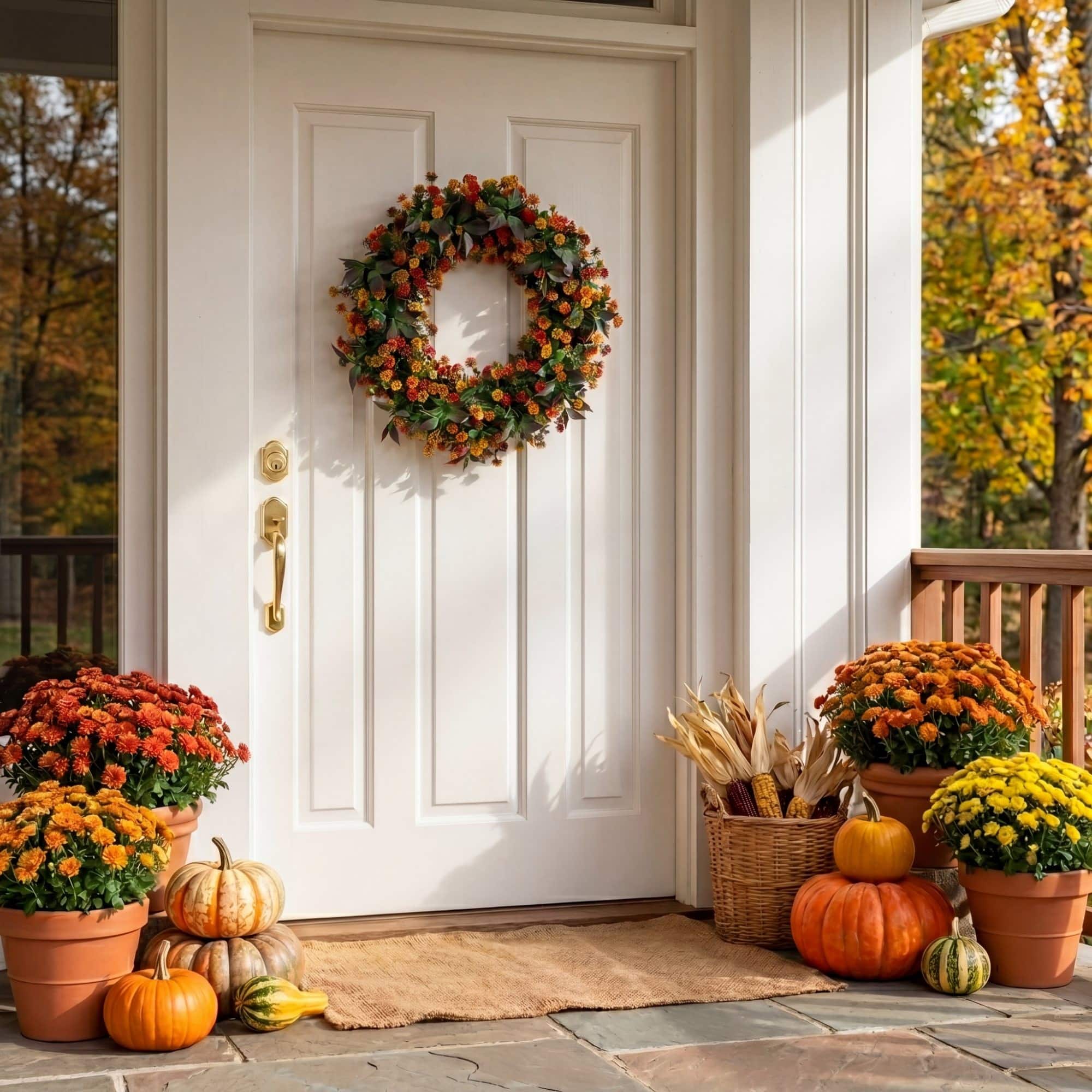 24" UV Resistant Autumn Artificial Fall Mum Wreath