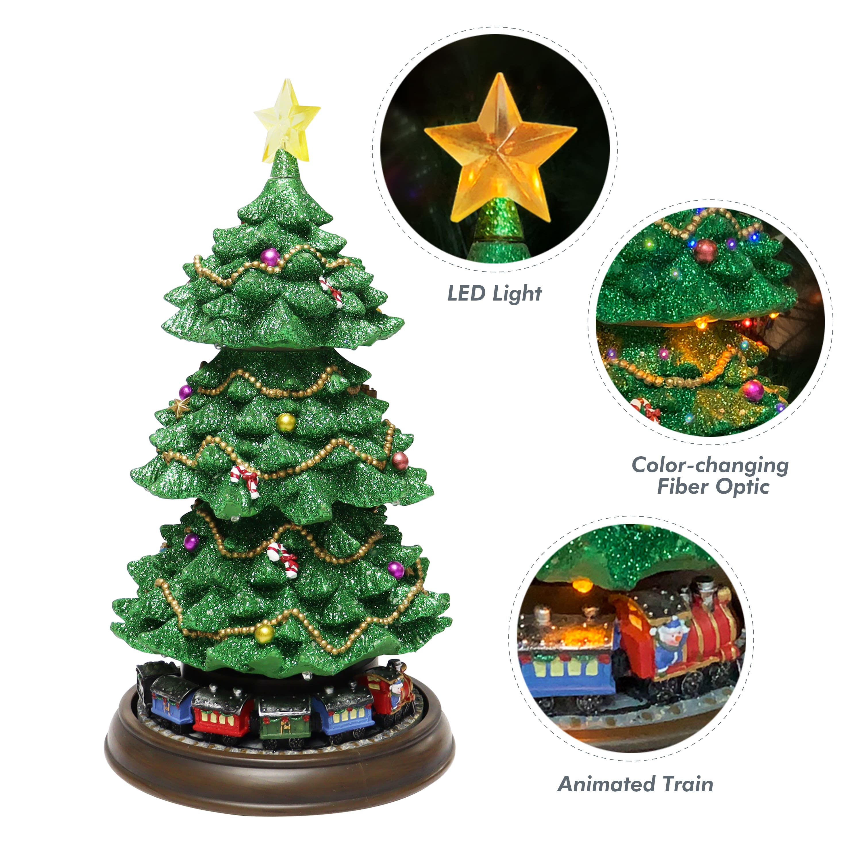 Moments in Time 8.27" Animated & Musical 3-Tiered Christmas Tree Tabletop Décor