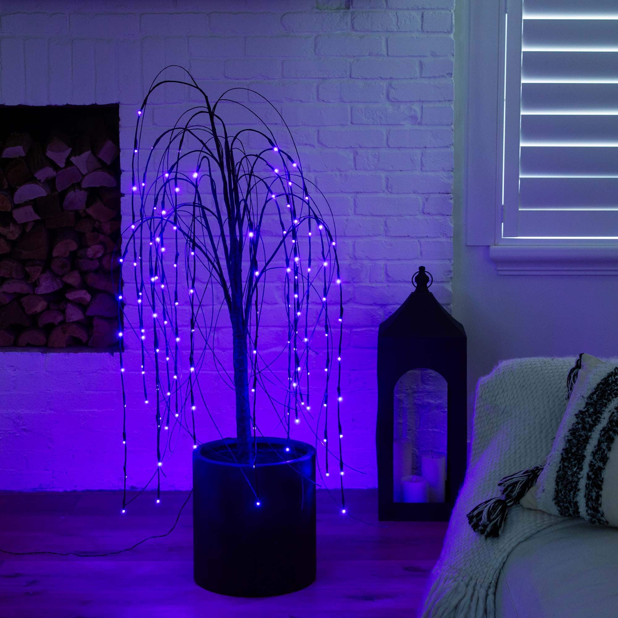 4ft. Orange & Purple LED Pre-Lit Halloween Black Willow Artificial Fall Tree