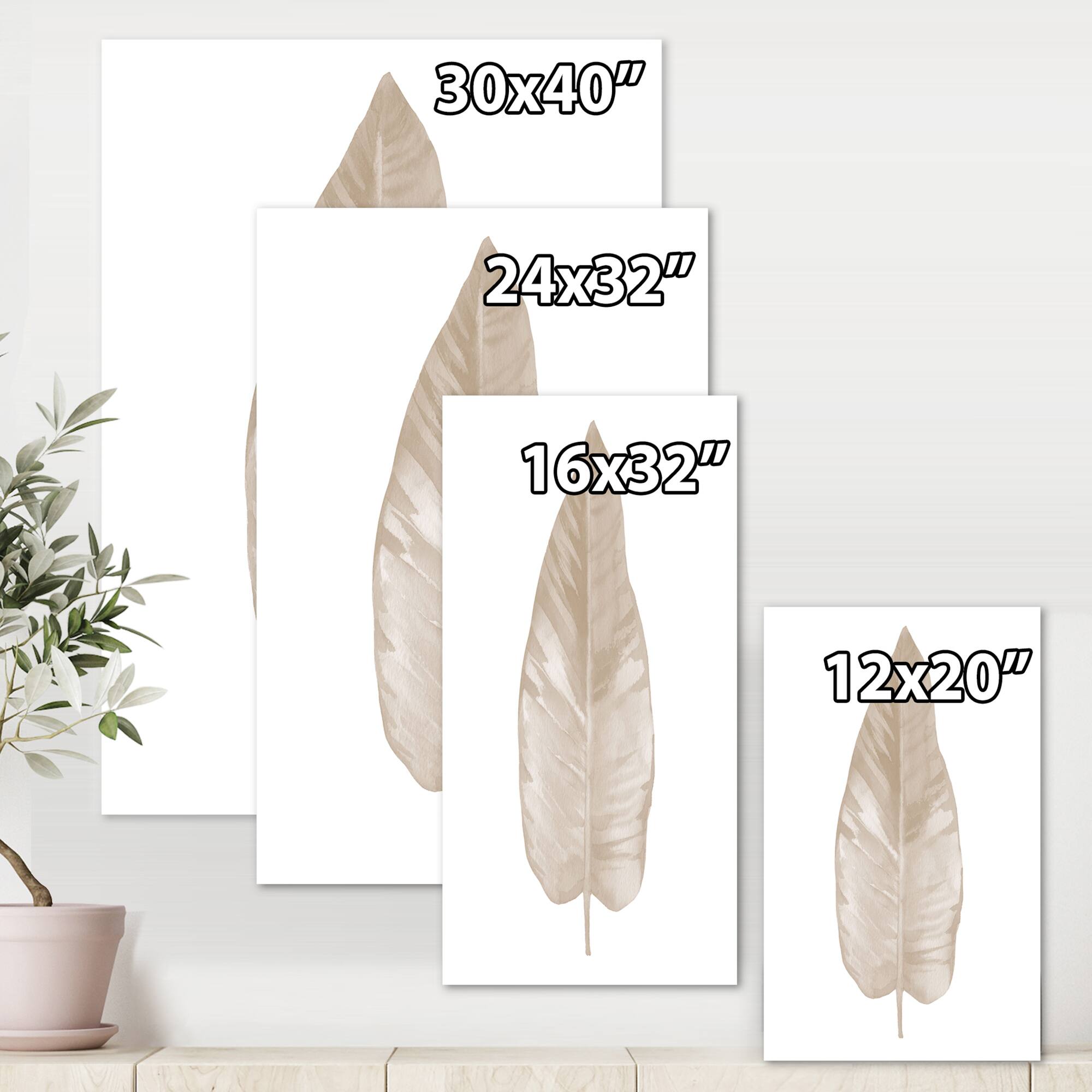 Designart - Dried Leaf Plant Beige On White - Traditional Canvas Wall Art Print