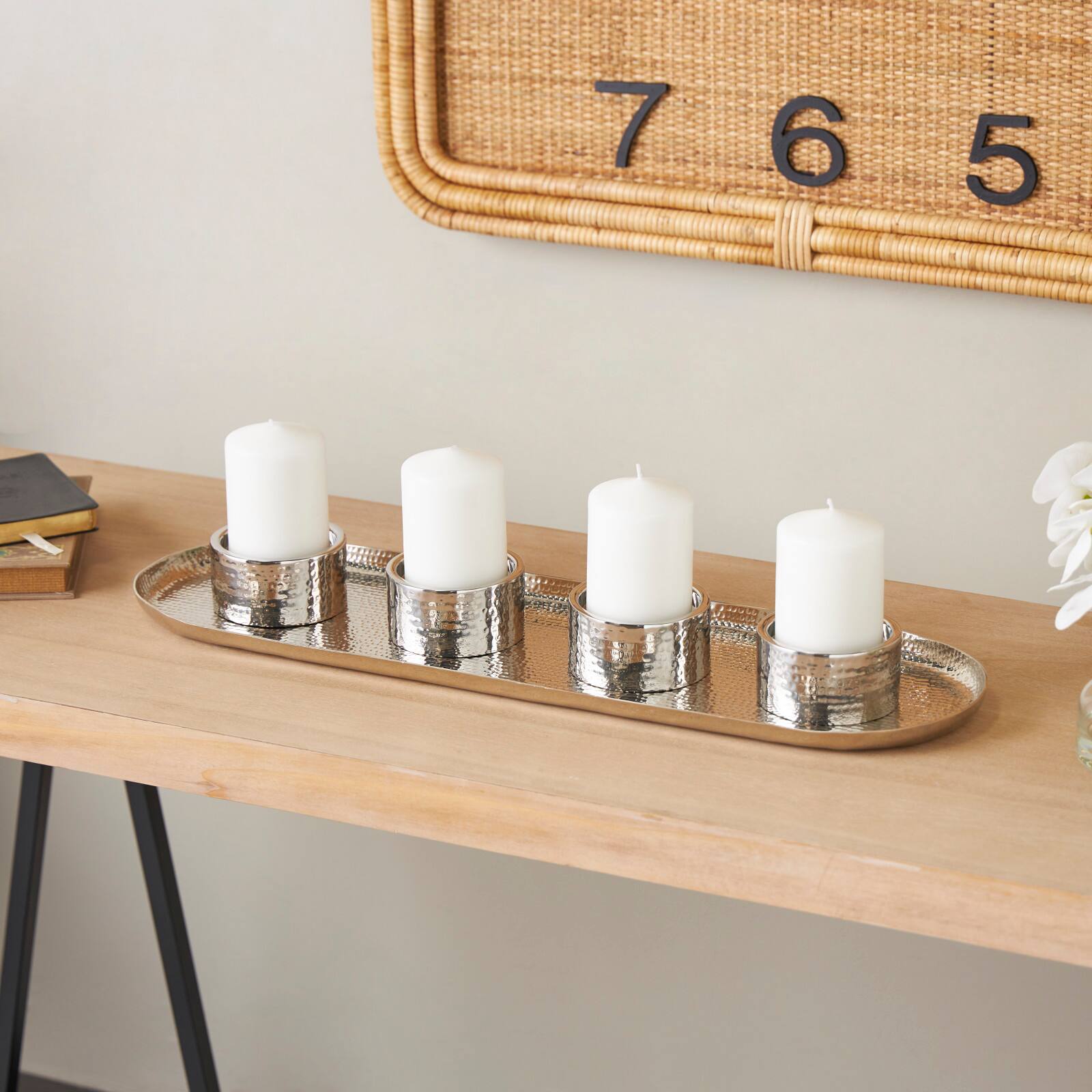 26" Stainless Steel 4 Candle Candelabra with Attached Tray