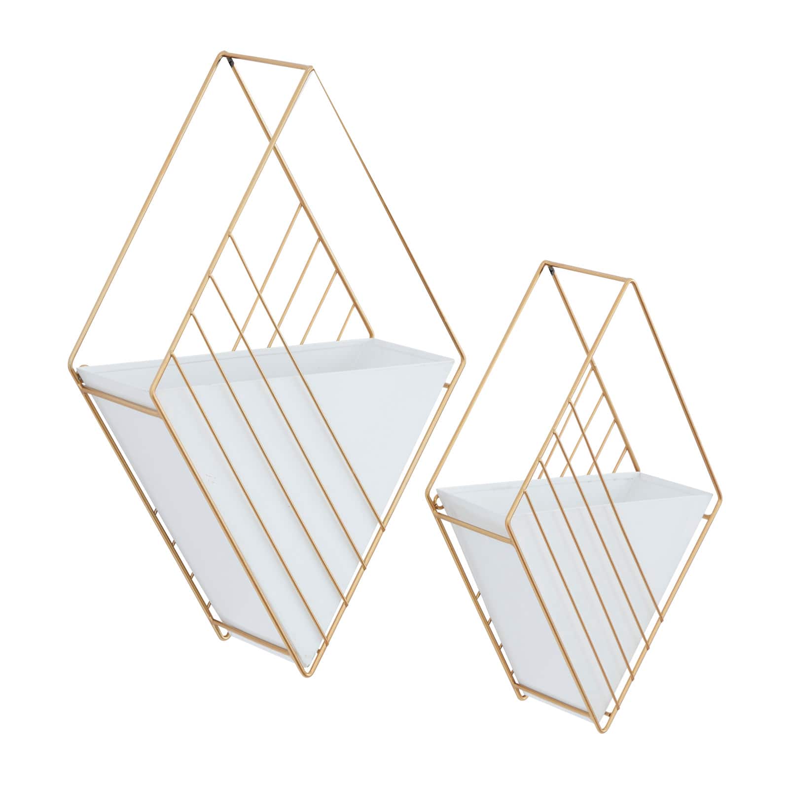CosmoLiving by Cosmopolitan Set of 2 White Iron Contemporary Planter, 17" x 10" x 5"