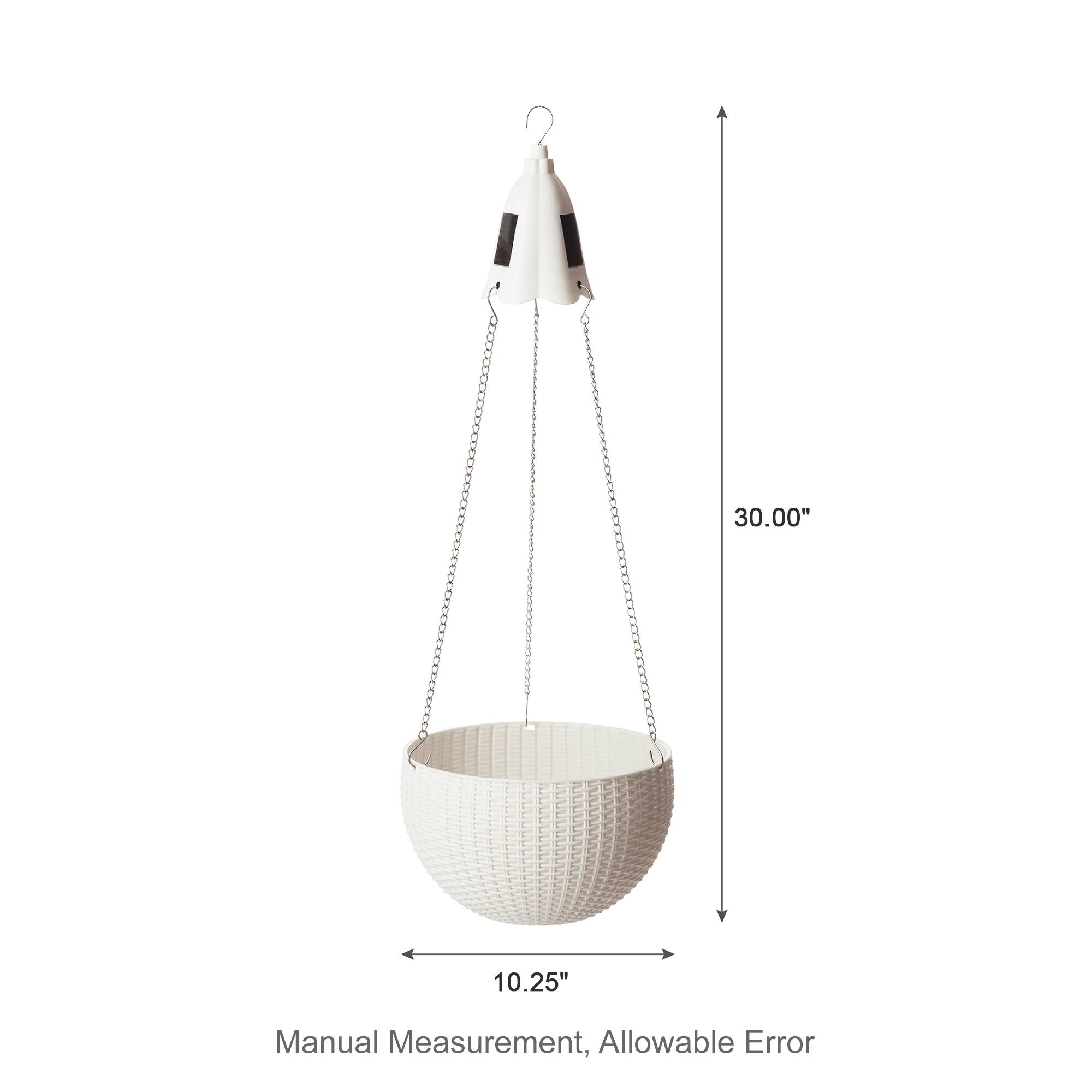 Glitzhome® 30" White Solar Lighted Hanging Plastic Basket Planters, 2ct.