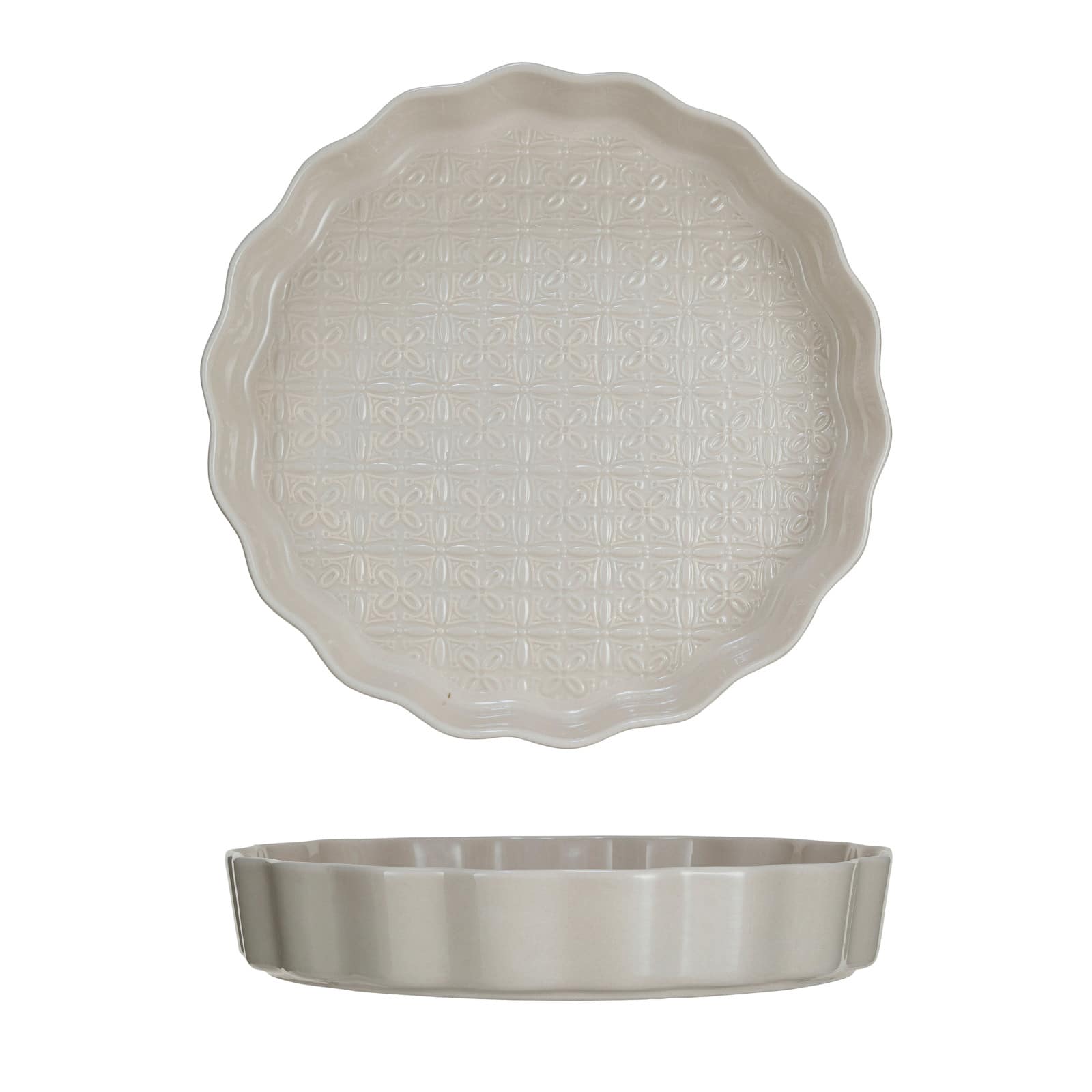 Hello Honey® 11" Cream Embossed Fluted Stoneware Pie Dish
