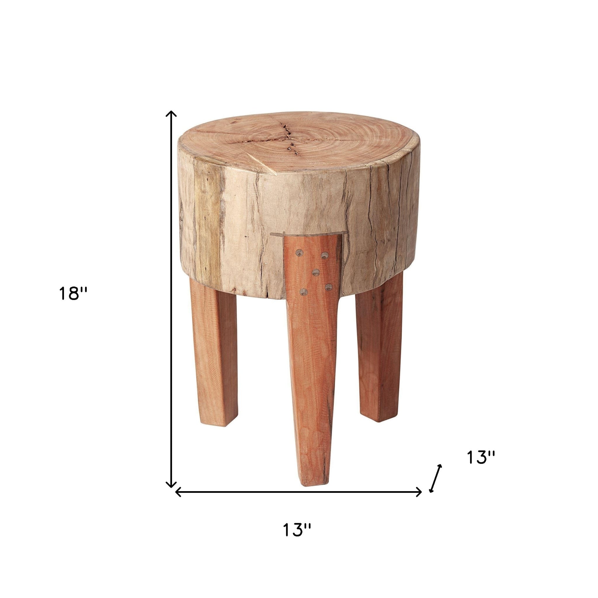 HomeRoots 13" x 13" x 18" Dark Brown & Brown Distressed Reclaimed Wood Round End Table