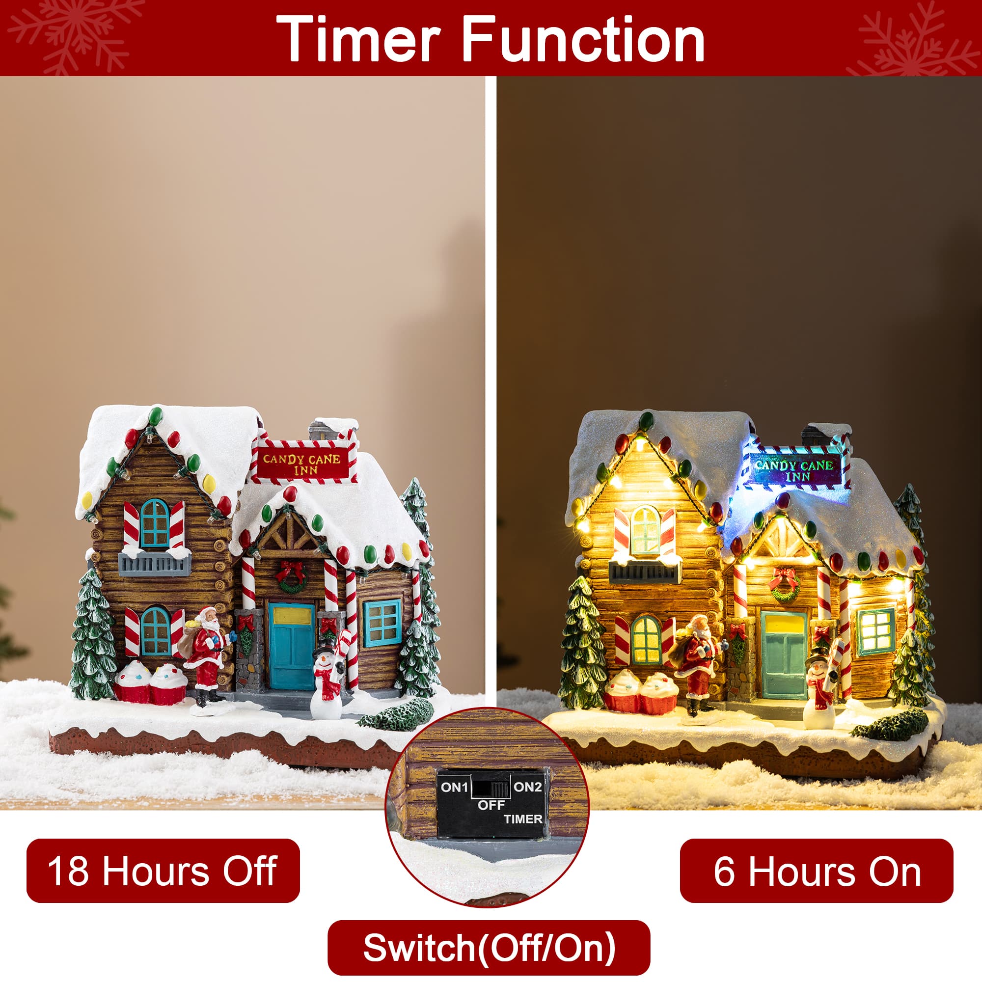 Glitzhome® 9" Lighted Christmas Candy Cane Inn Musical Resin Village with Timer