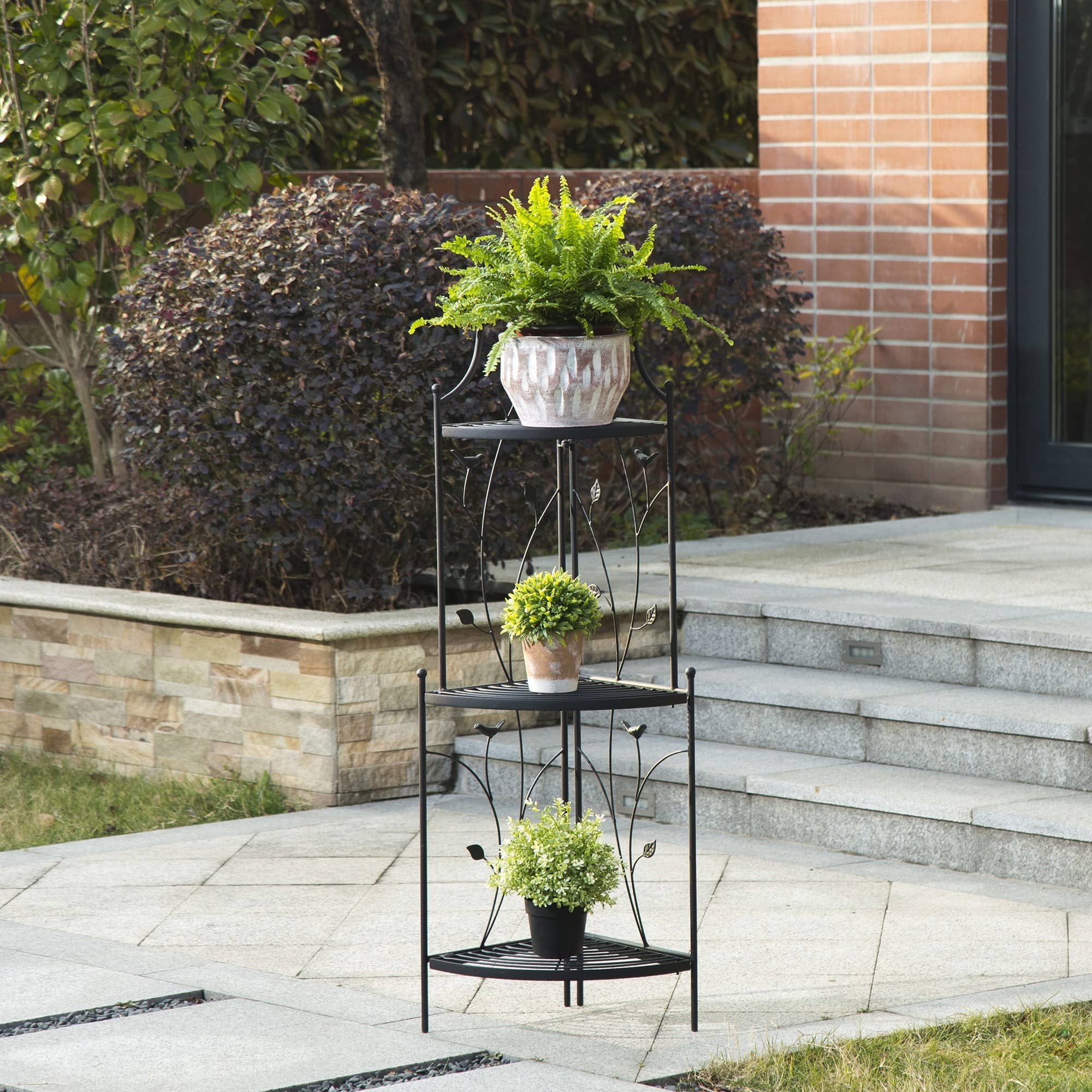 Glitzhome® 3-Tiered Metal Corner Shelf Planter Stand