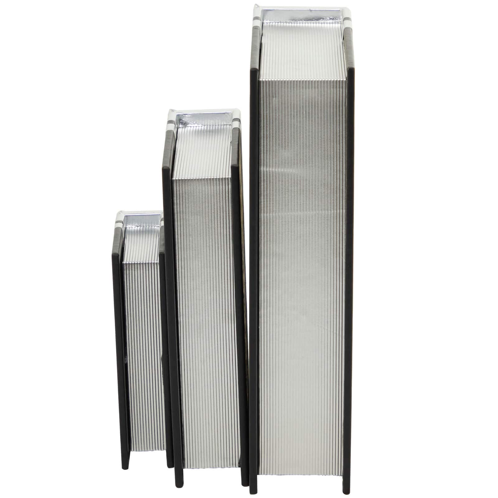 CosmoLiving by Cosmopolitan Silver Faux Leather Faux Book Box with Metallic Finish Set