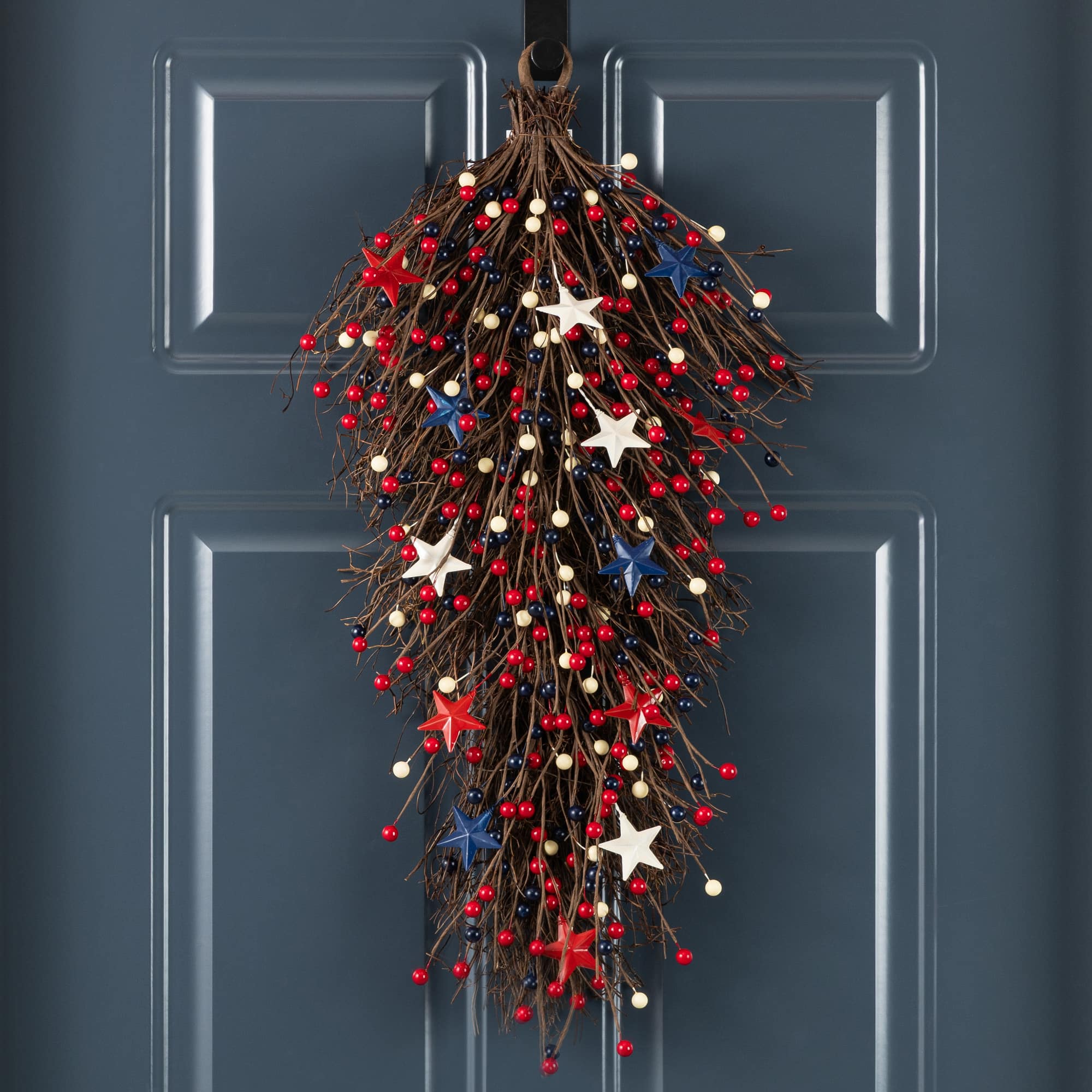 Glitzhome® 28" Patriotic Americana Stars and Berry Teardrop