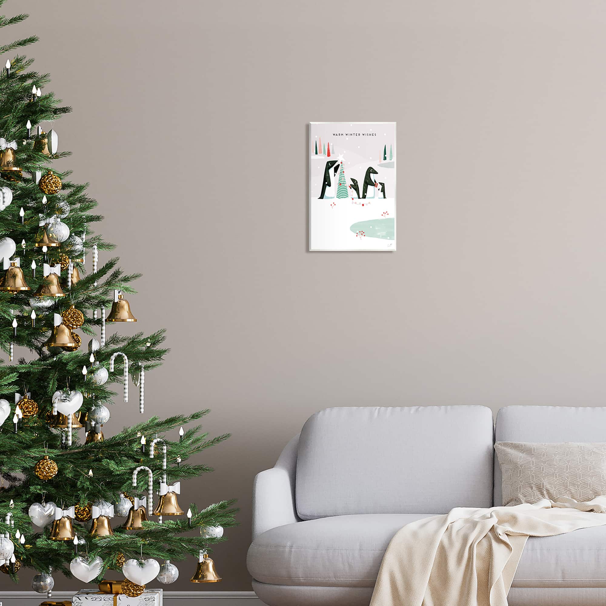 Stupell Industries Warm Winter Wishes Snowy Penguins Wall Plaque Art