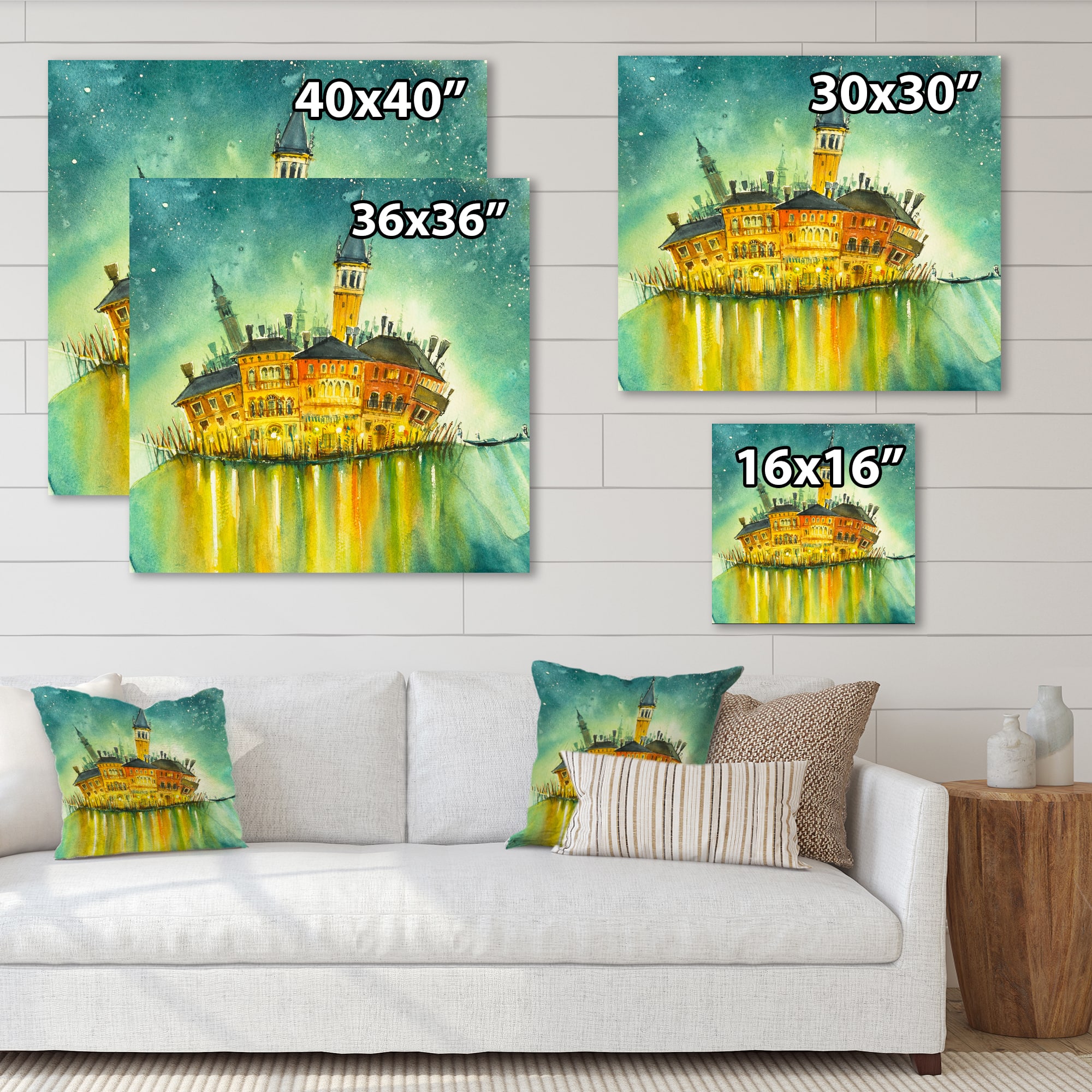 Designart - Idyllic Island of Venice At Night - Modern Canvas Wall Art Print