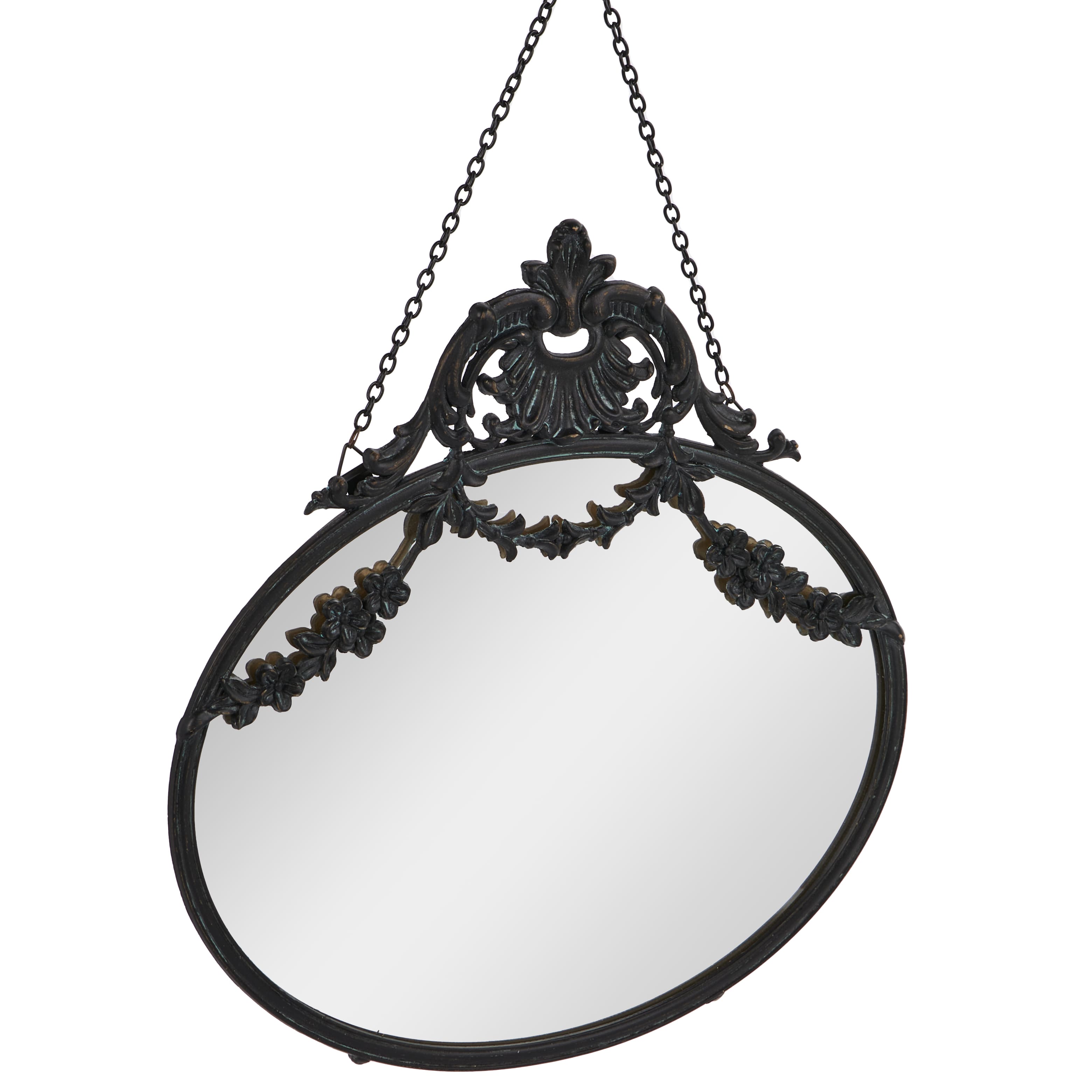 Hello Honey® Vintage Pewter Framed Wall Mirror with Decorative Chain