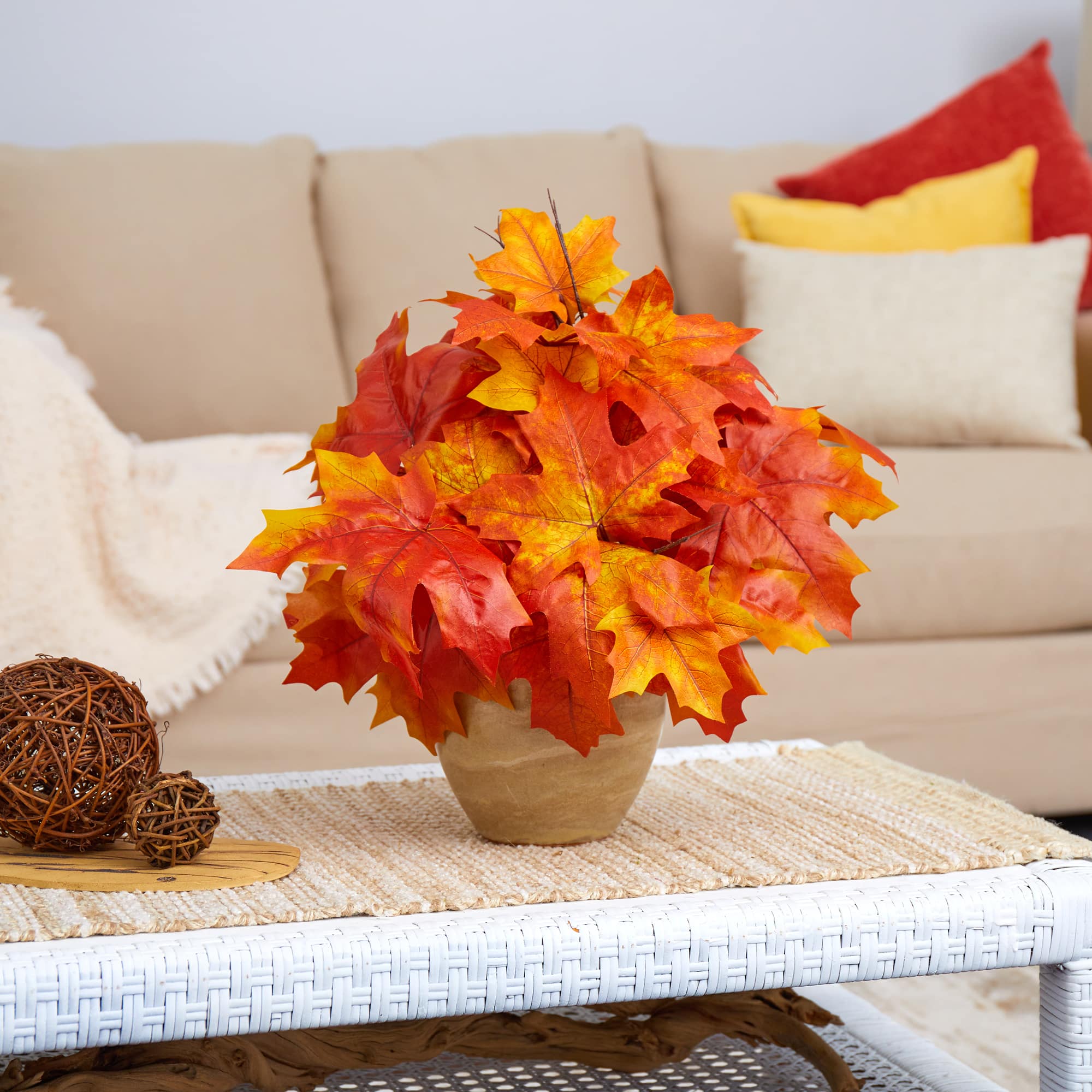 16" Autumn Maple Leaf Plant in Decorative Planter