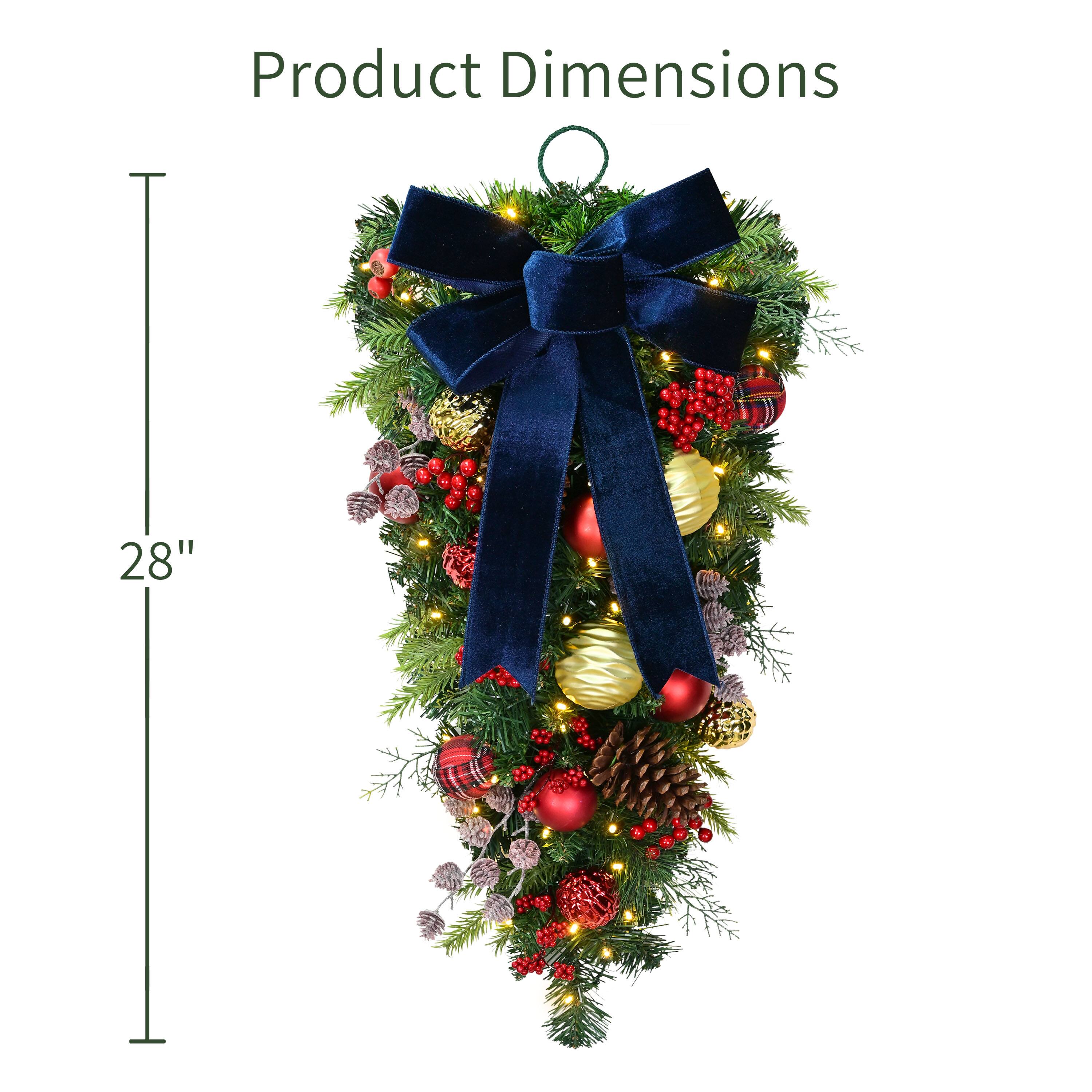 Puleo International 28" Pre-Lit Ornaments & Pinecones Artificial Teardrop Swag