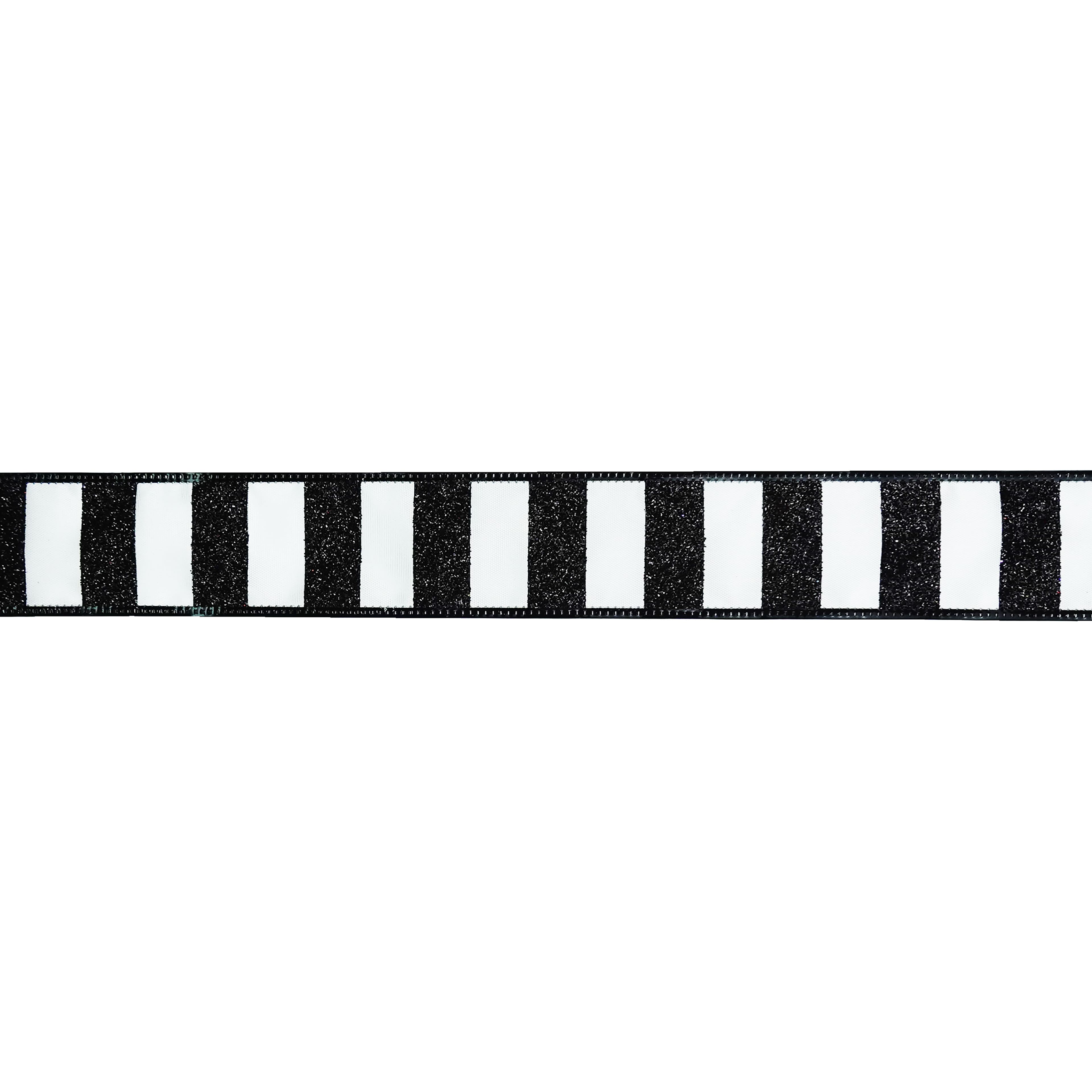 1.5" x 10yd. White & Black Glitter Stripes Wired Taffeta Ribbon by Celebrate It®