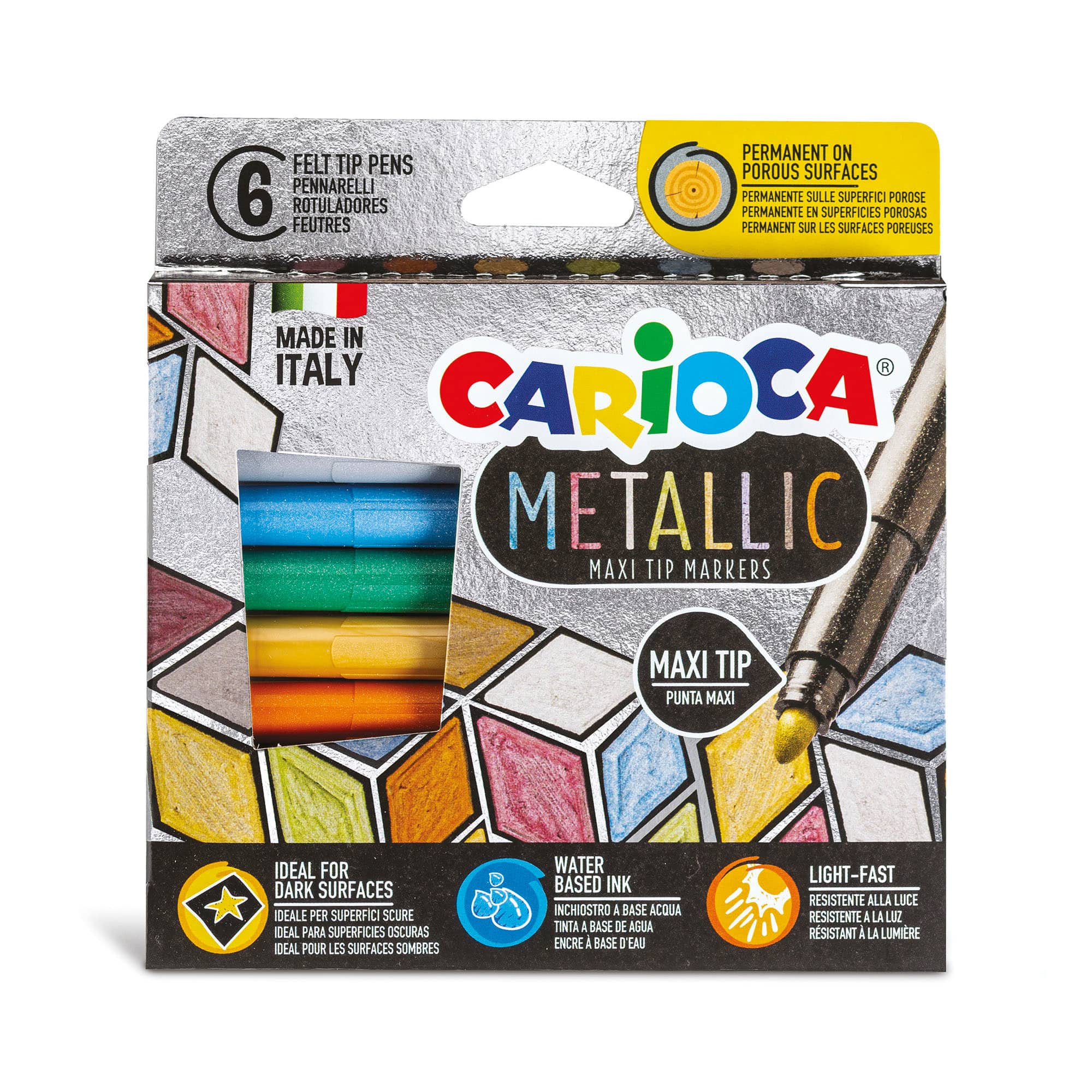 CARIOCA® 6mm Metallic Maxi Tip Markers Felt Tip Pen Set