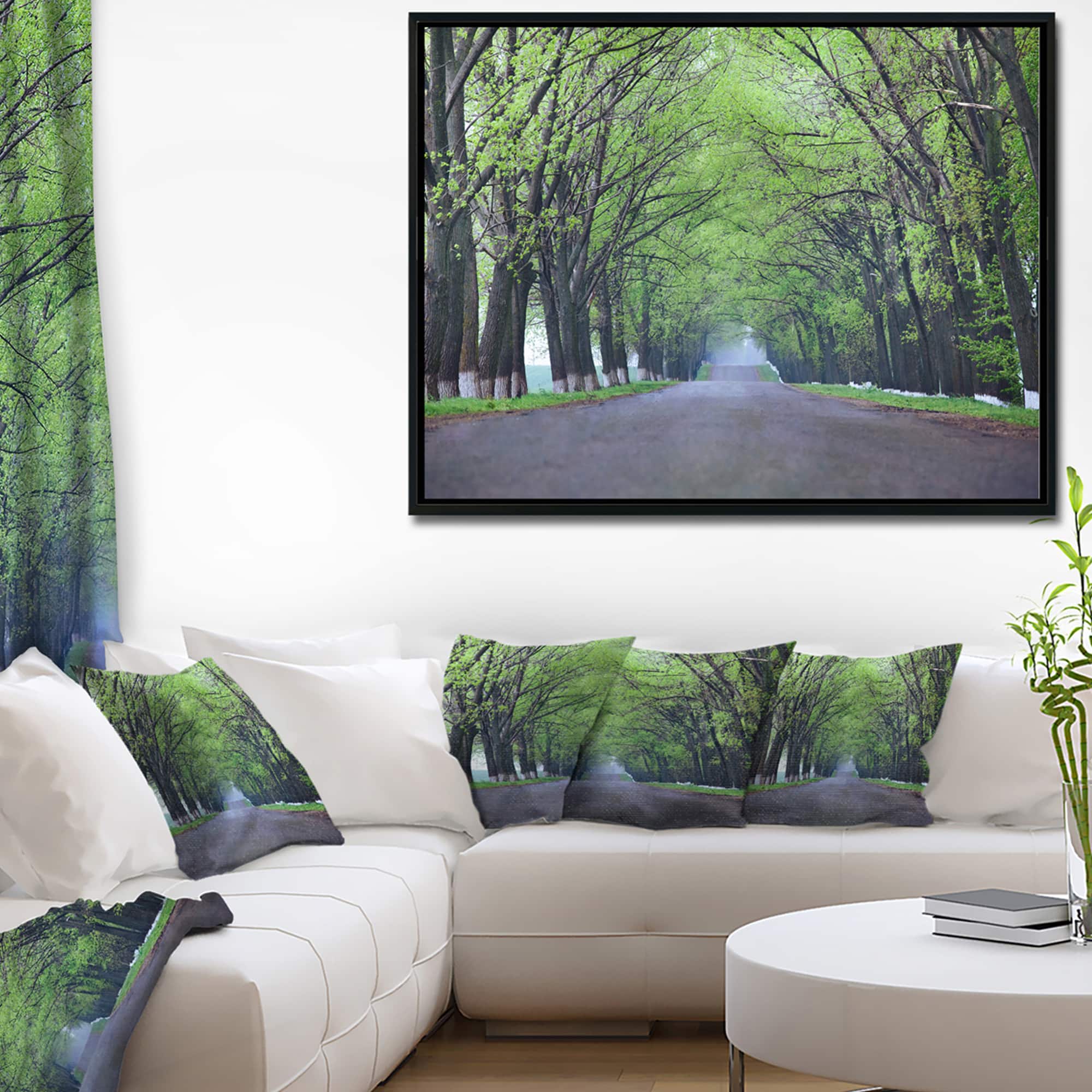 Designart - Arched Trees Over Country Road - Landscape Photography Canvas Print in Black Frame