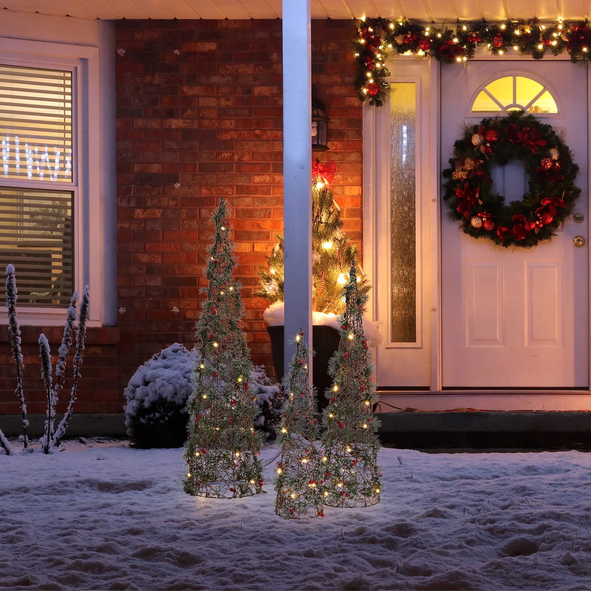 Glitzhome® Lighted Christmas Cone Tree Outdoor Décor Set