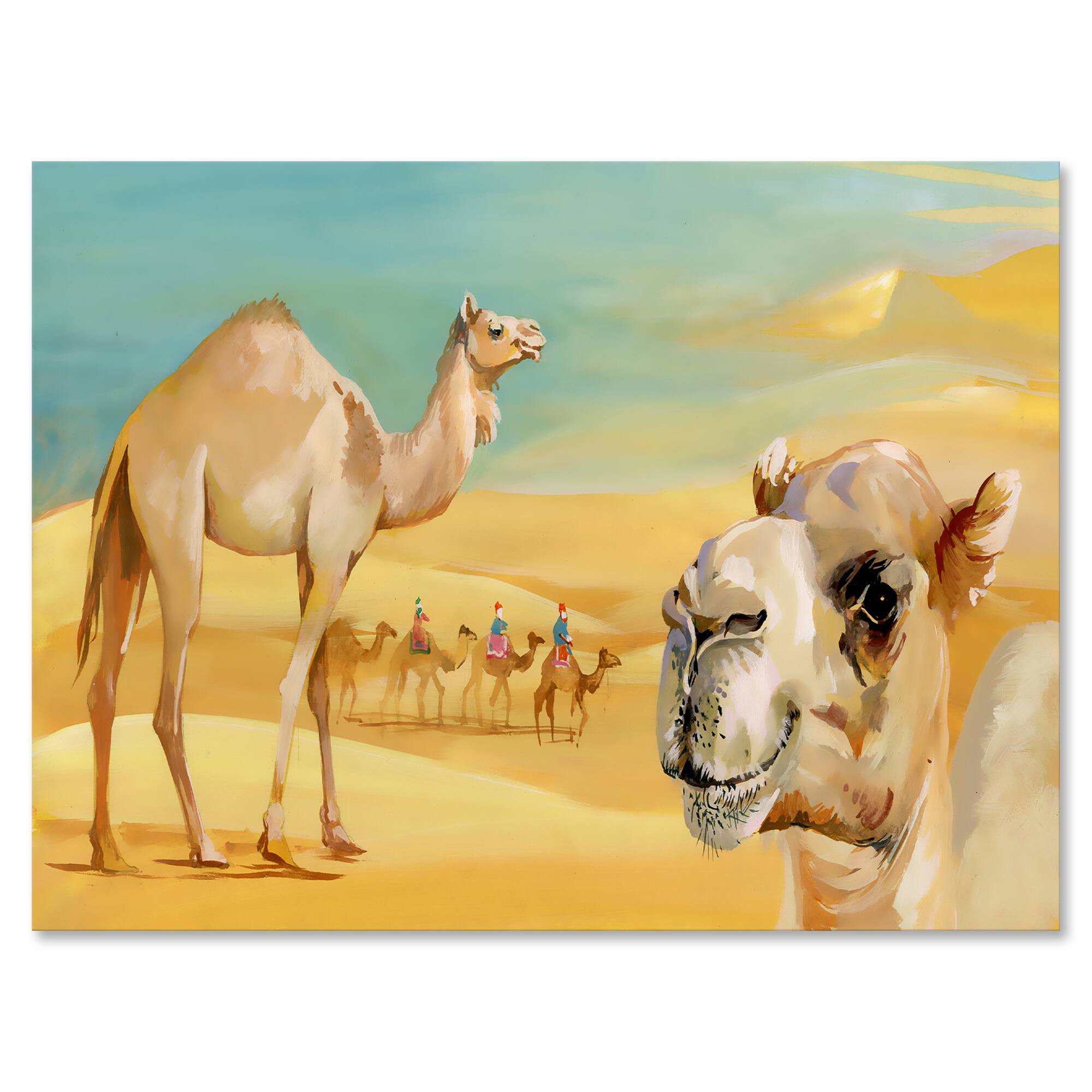 Designart - Camels In The Desert - Farmhouse Canvas Wall Art Print