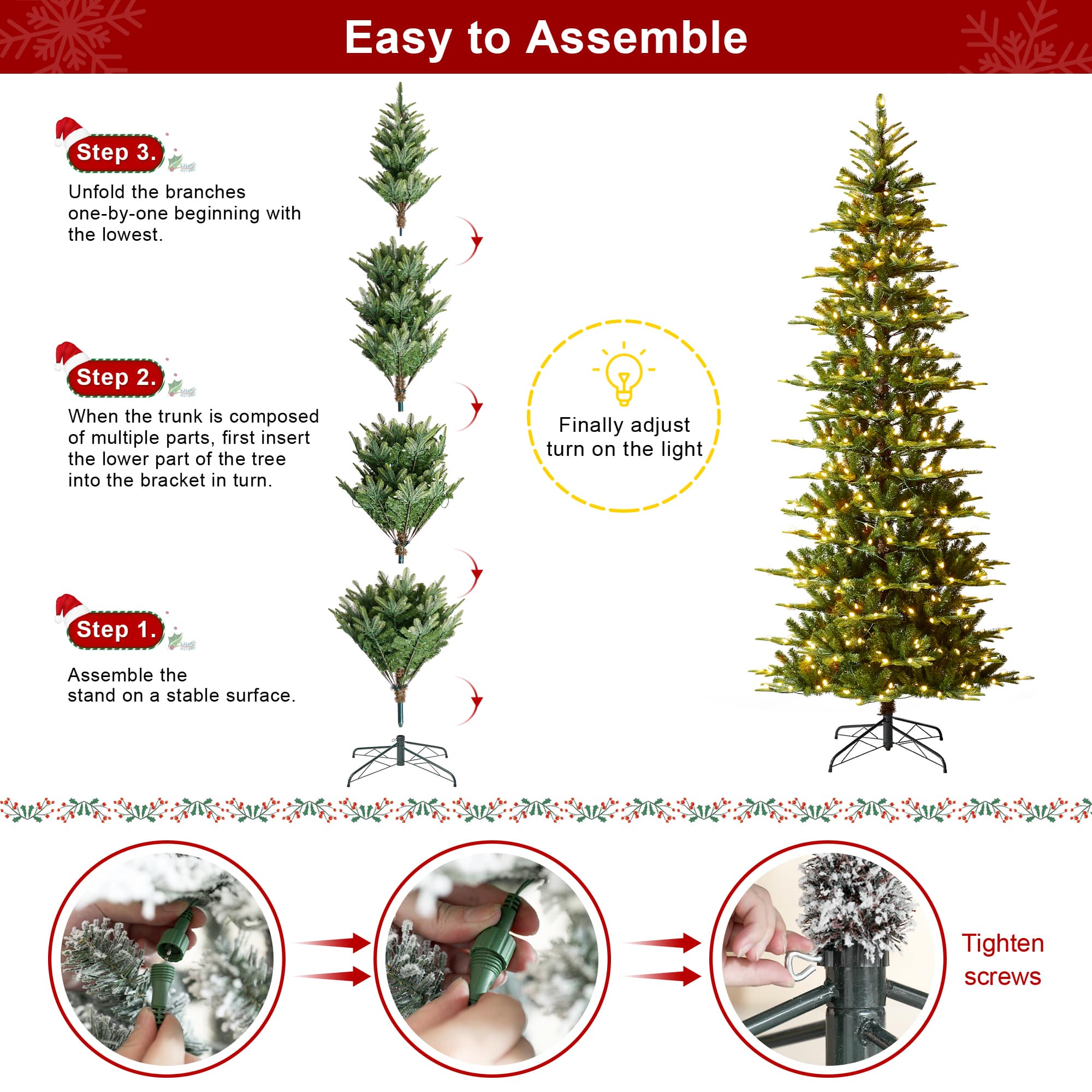 9ft. Pre-Lit Green Slim Fir Artificial Christmas Tree, Color Changing LED Lights