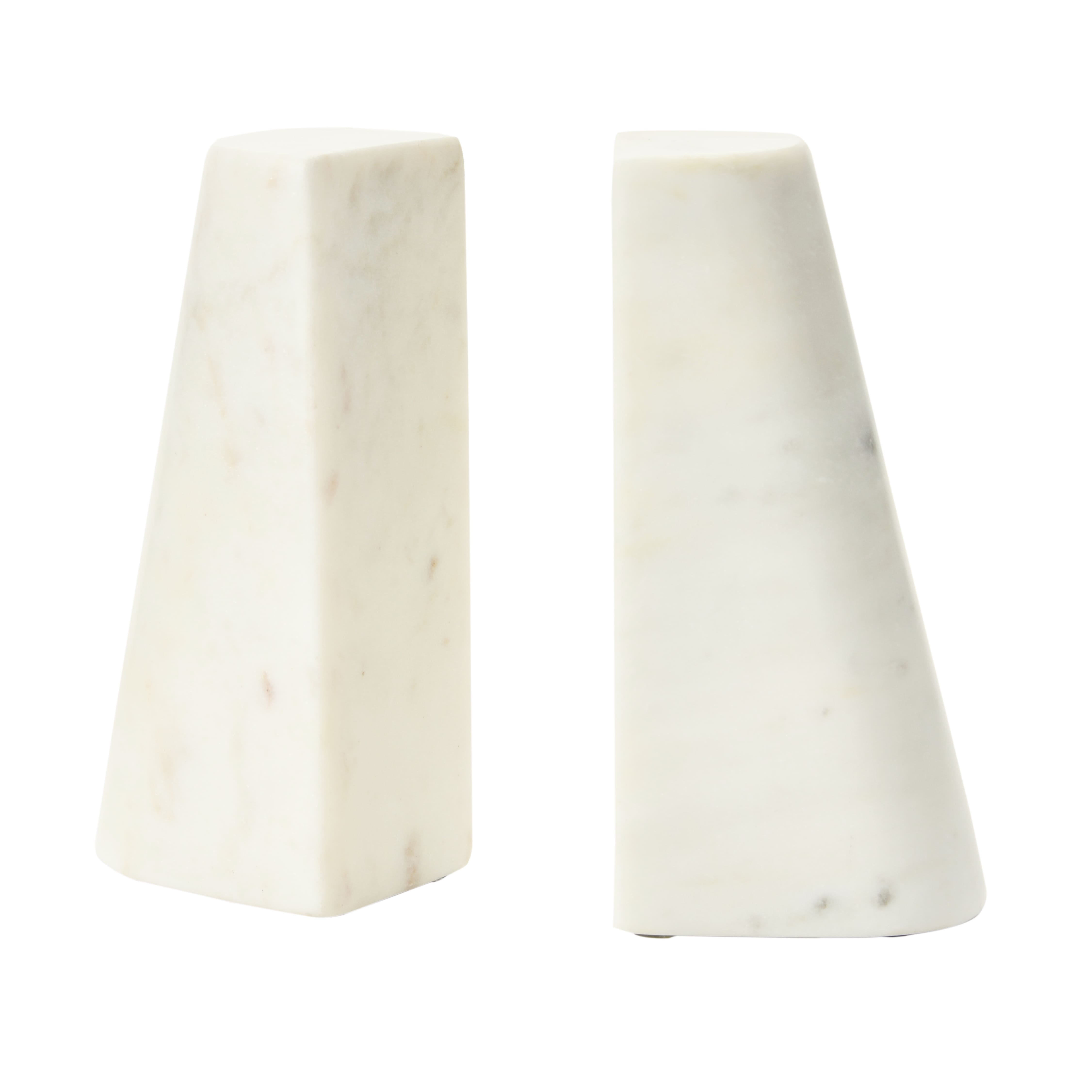 Hello Honey® 6" White Geometric Marble Bookends with Brass Inlay, 2ct.