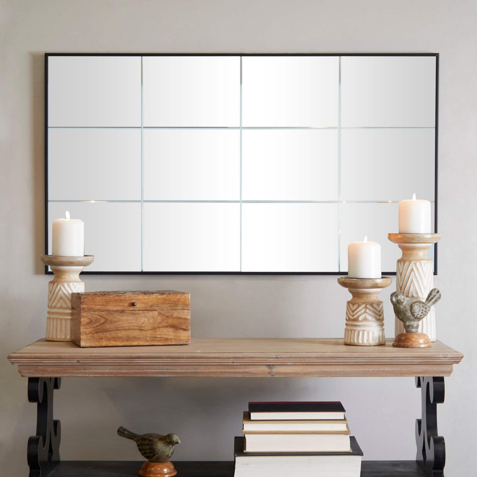 Black Metal Grid Style Panel Wall Mirror 23" x 1" x 40"